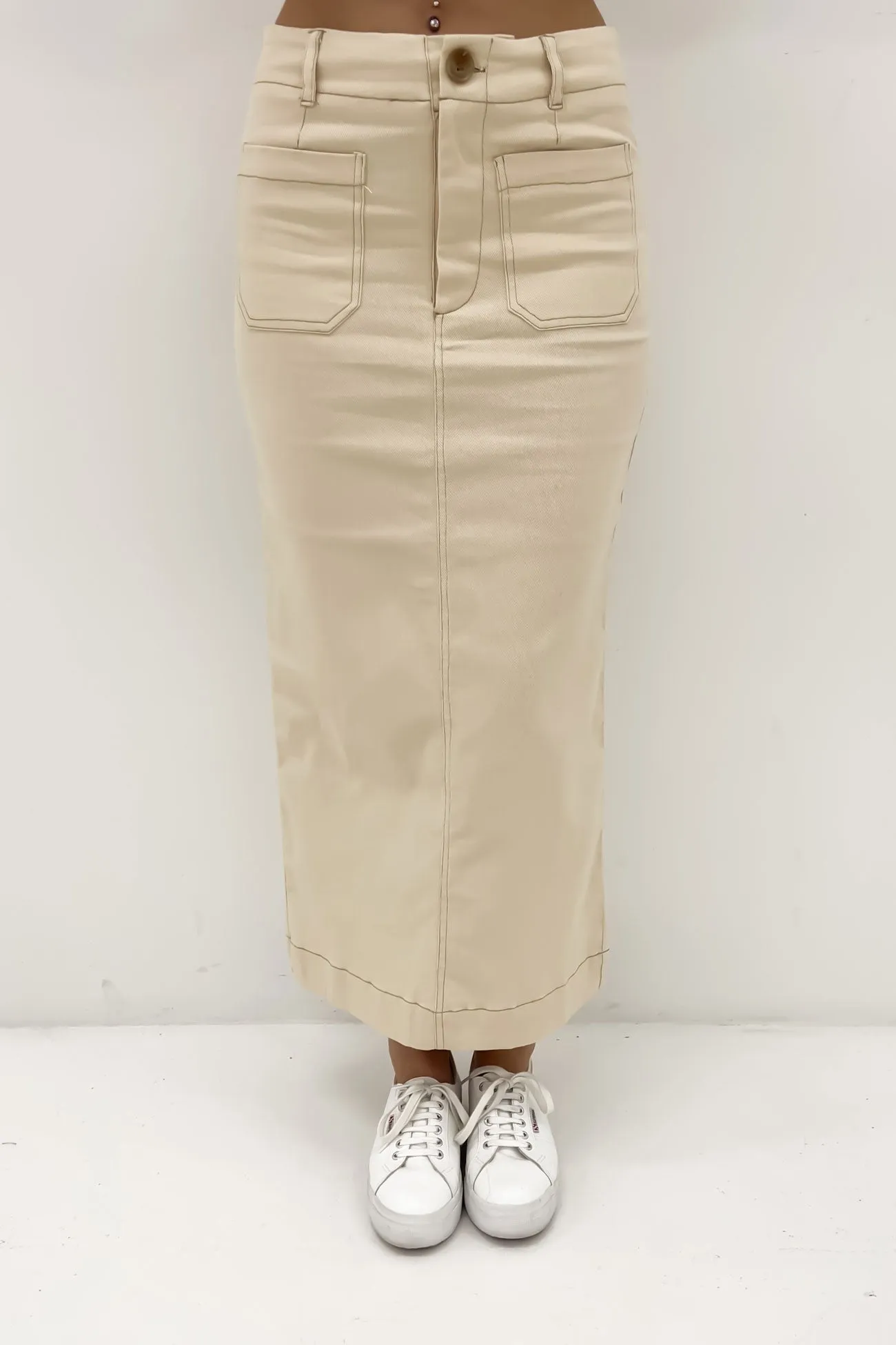 Lindsey Midi Skirt Beige Delicate Texture