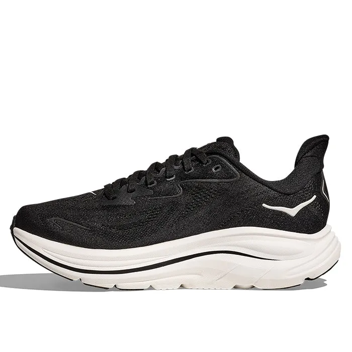 Womens Hoka Clifton 10 Extra Wide in Black/White Agility - improving