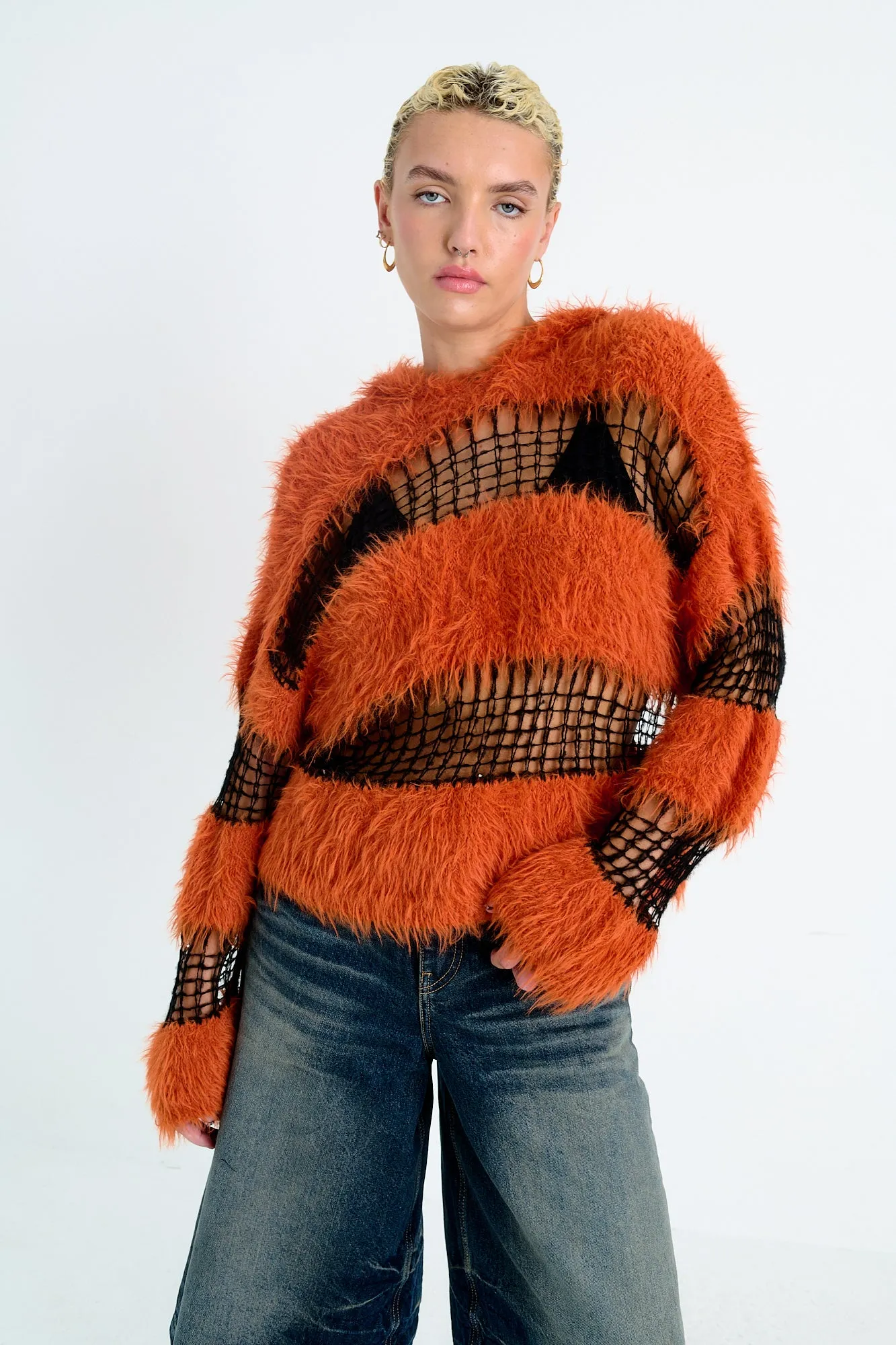 Corruption Fluffy Stripe Hoodie Reinforced Neckline Biodegradable Fabric