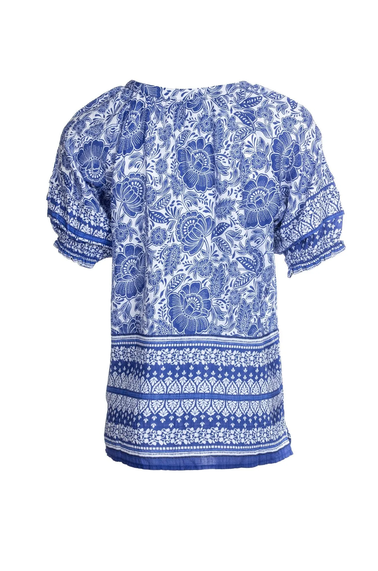 HighNeckStyle Party Guest Cotton Blend Top | Delft Garden Border | 6511A1