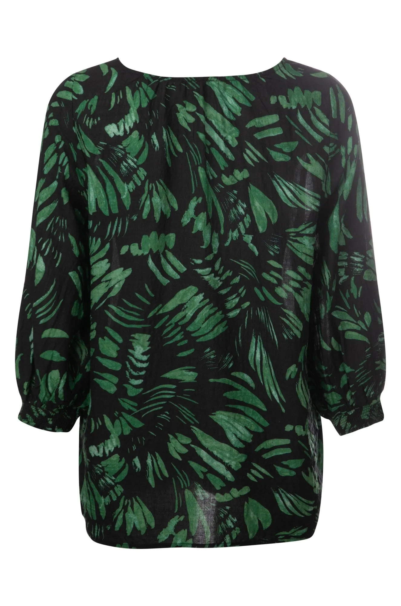 Cotton Blend Top | Green Blk Brushstroke | 6546A1 MicroPerforatedTexture