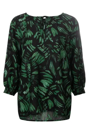 EcoFriendlyDye LowBulkFabric Cotton Blend Top | Green Blk Brushstroke | 6546A1