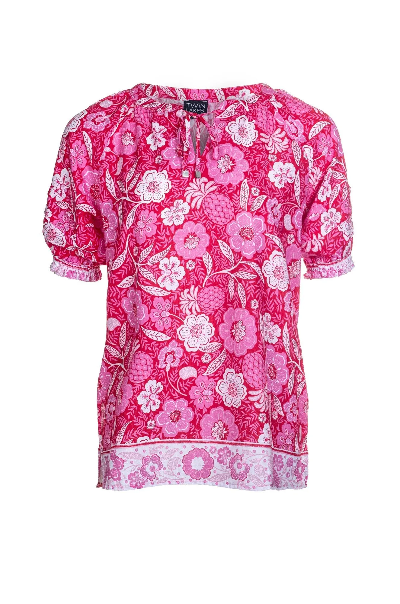 HighDurabilityClothing Cotton Blend Top | Pink Red Border | 6511A1