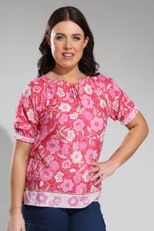 Cotton Blend Top | Pink Red Border | 6511A1 Fashion Trend Reflective Safety Accents
