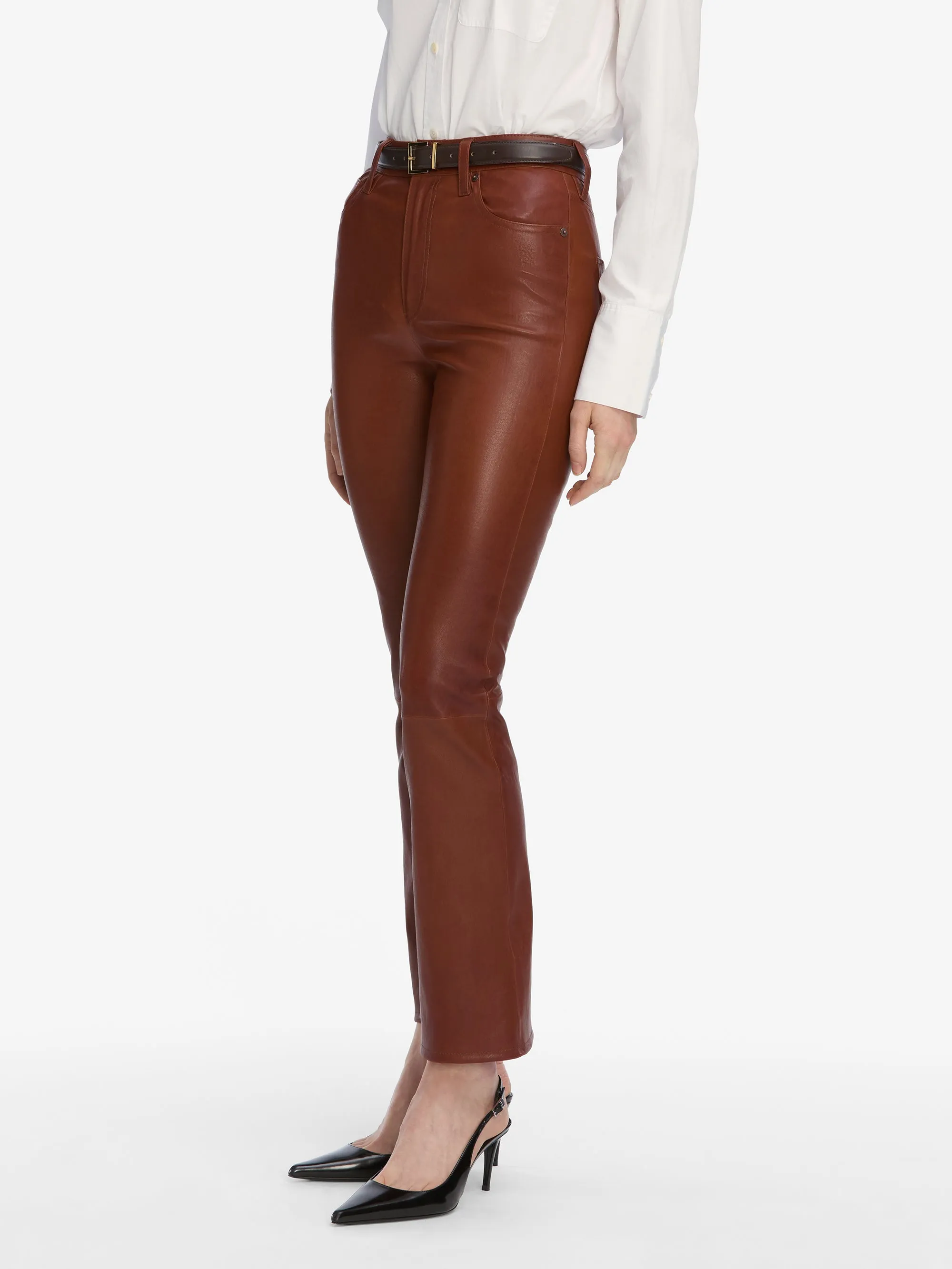 No Frills Fit Layered Look The Leather Reboot Crop -- Whiskey