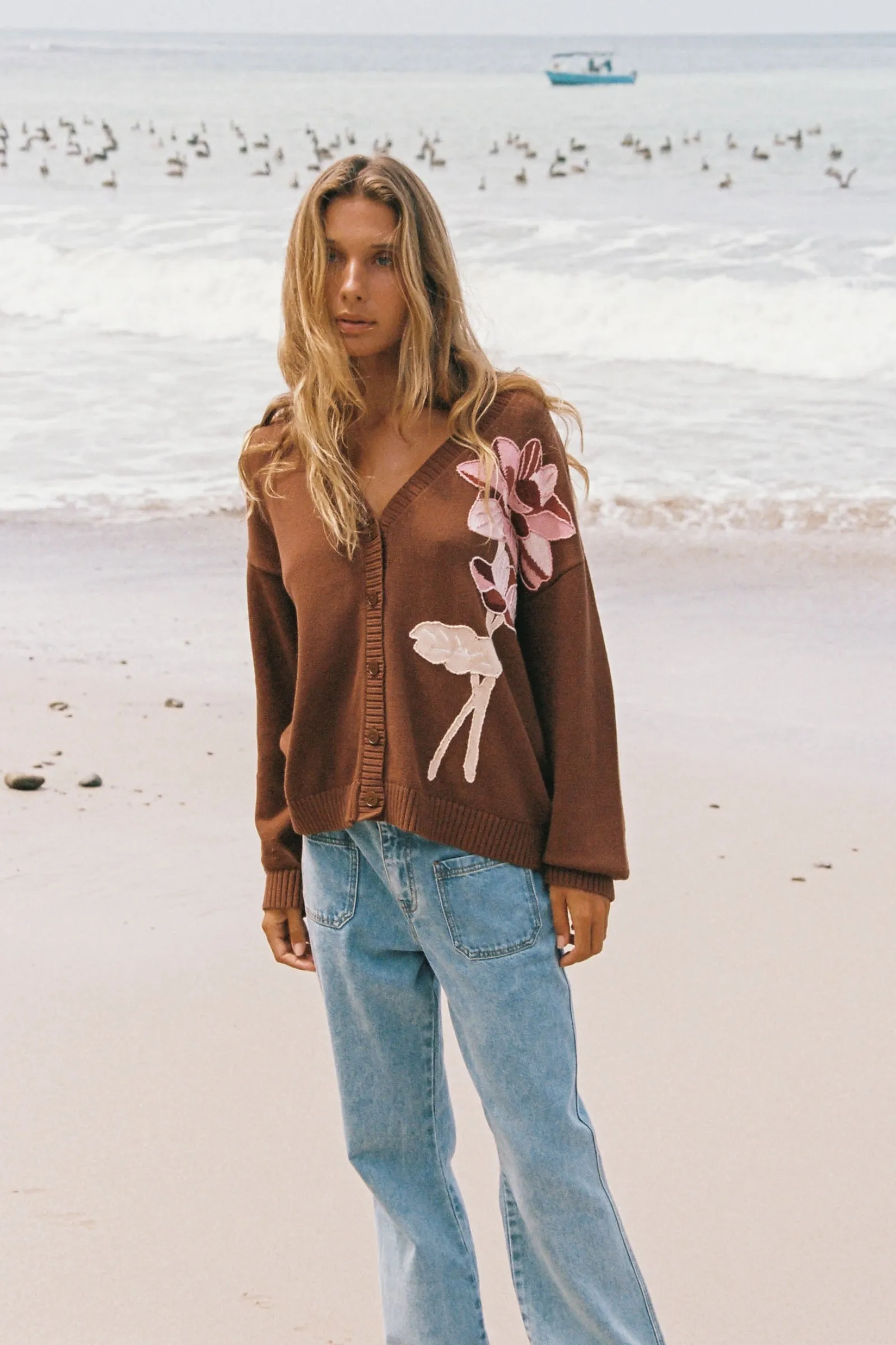 PreShrunk Material Lotus Flower Knit Cardigan Cedar