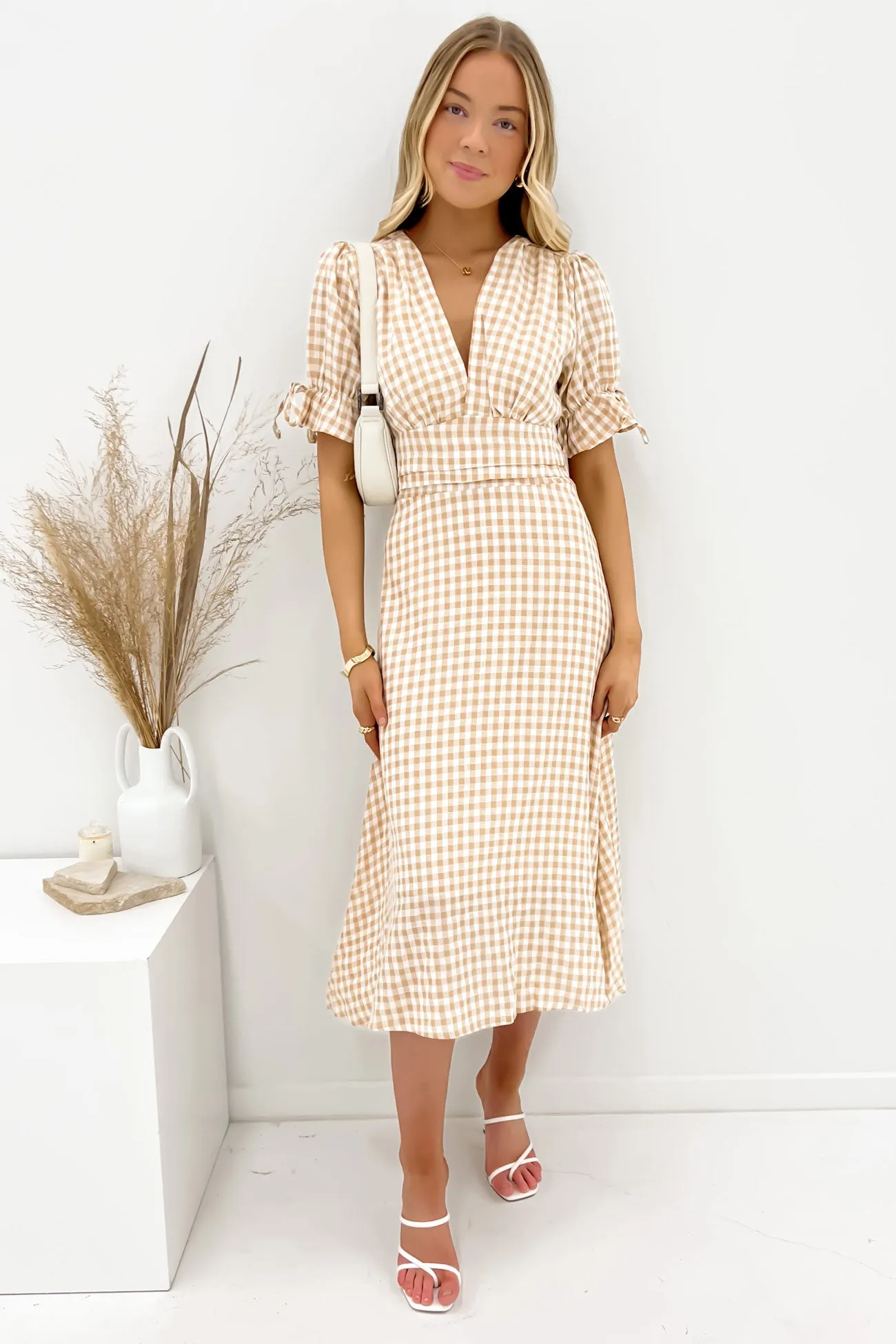 Style Upgrade Chill Design Aspyn Midi Dress Beige Check