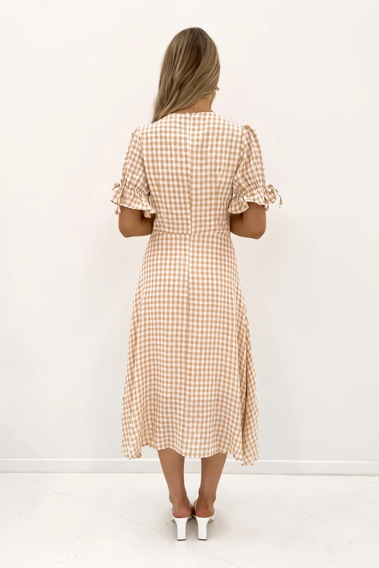 Aspyn Midi Dress Beige Check Smart Look