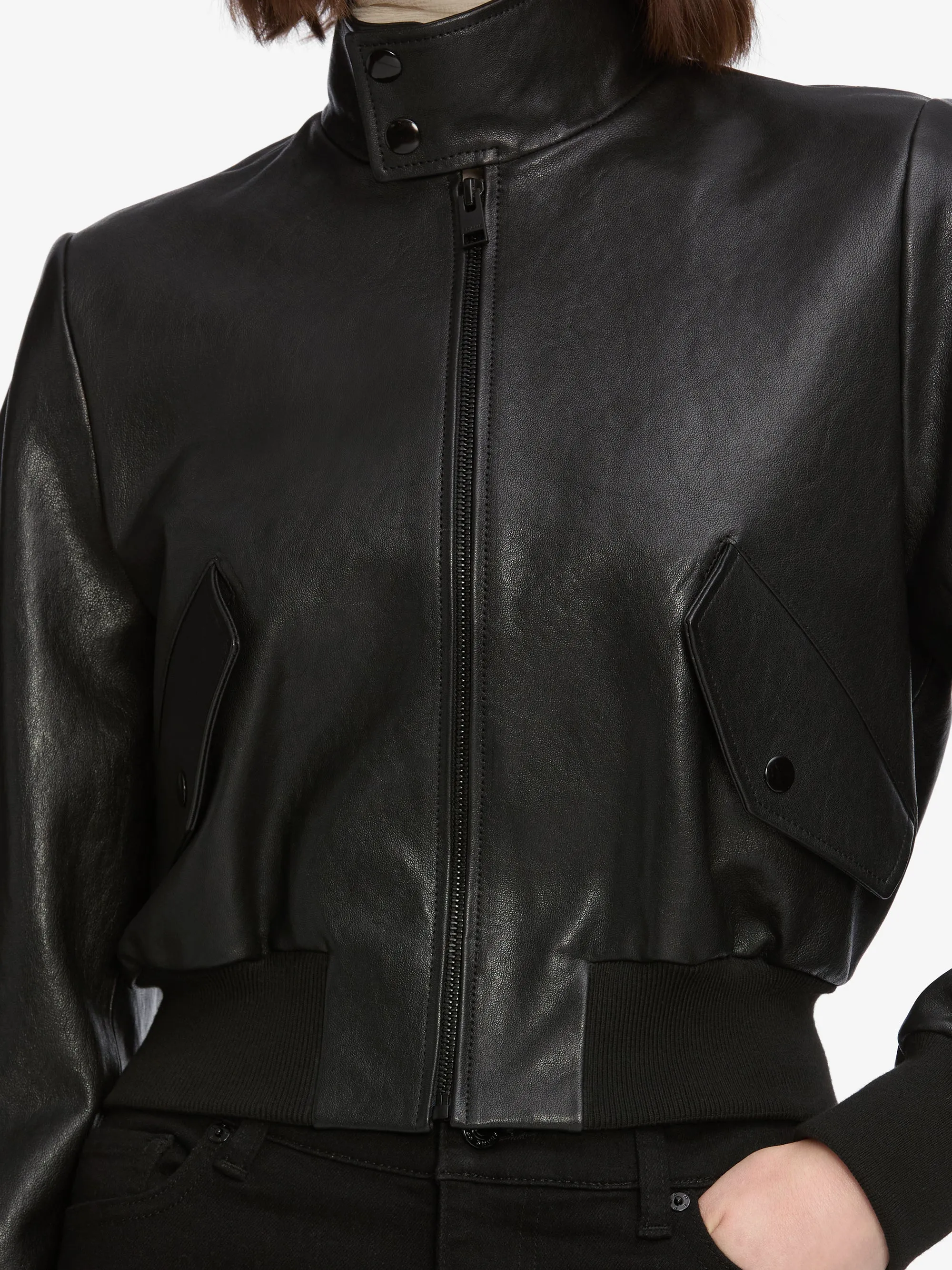 The Leather Harrington Jacket -- Black AntiStatic Lining Airtight Fasteners