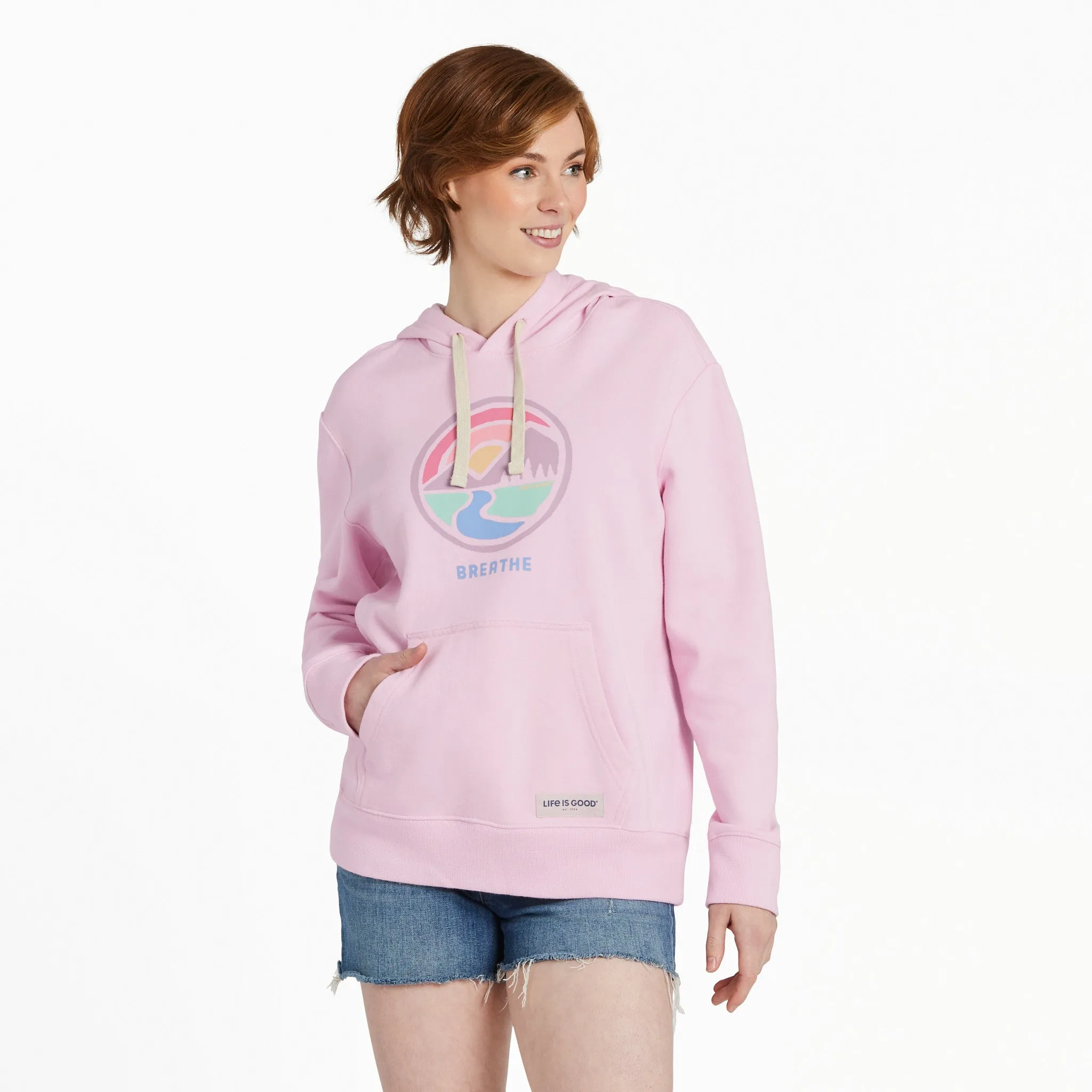 tie dye Women's Sunset Breathe Circle Simply True Fleece Hoodie