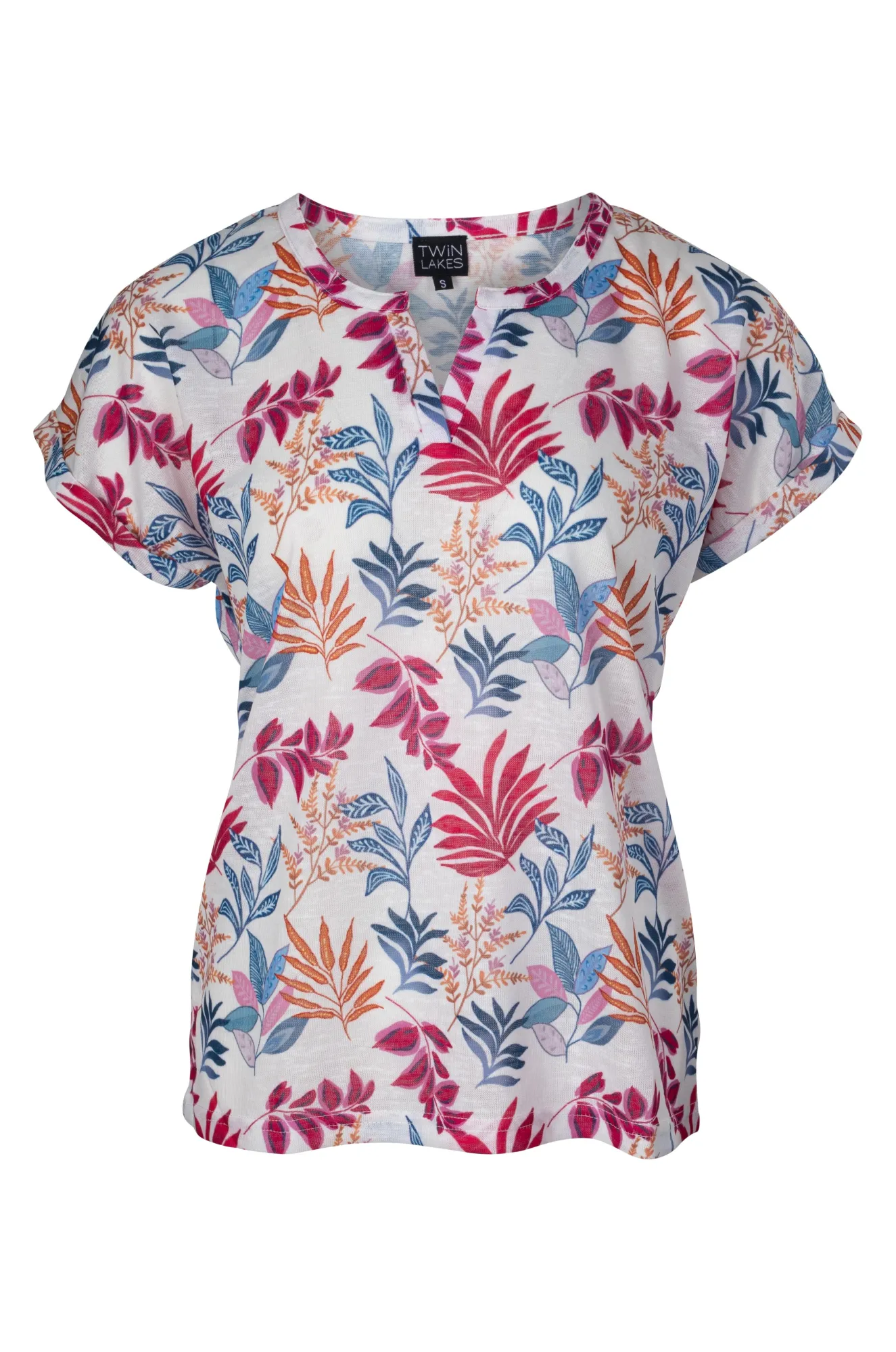 Nehru collar printed Slub Top | Cerise Orange Leaf | 6792A1 Icon Fit King Mode