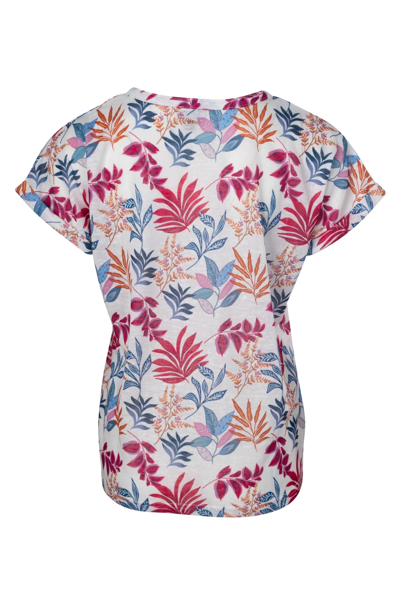 AntiStaticMaterial Nehru collar printed Slub Top | Cerise Orange Leaf | 6792A1