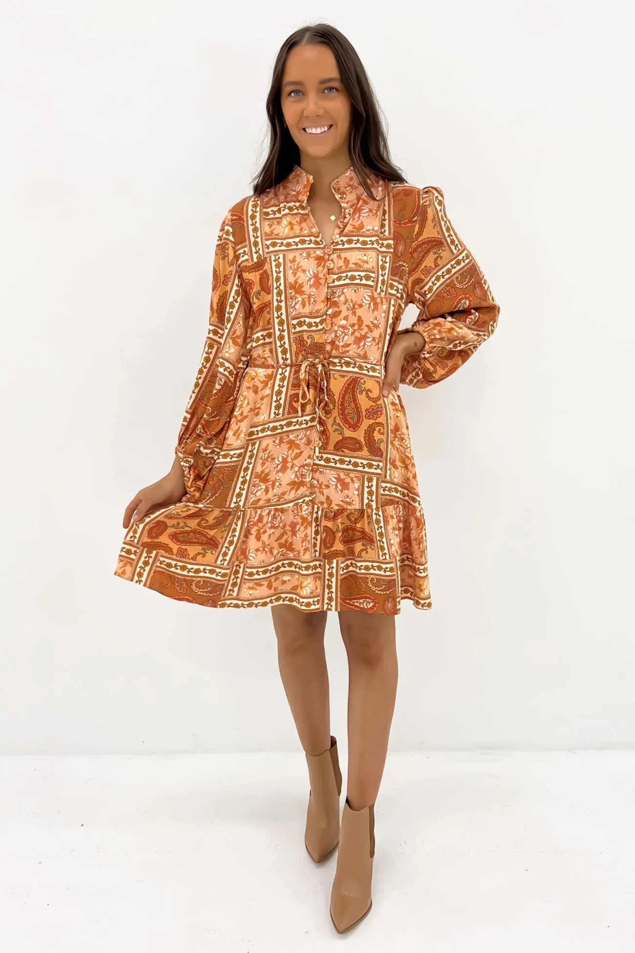 Vanessa Mini Dress Rust Hazel Skin Glow