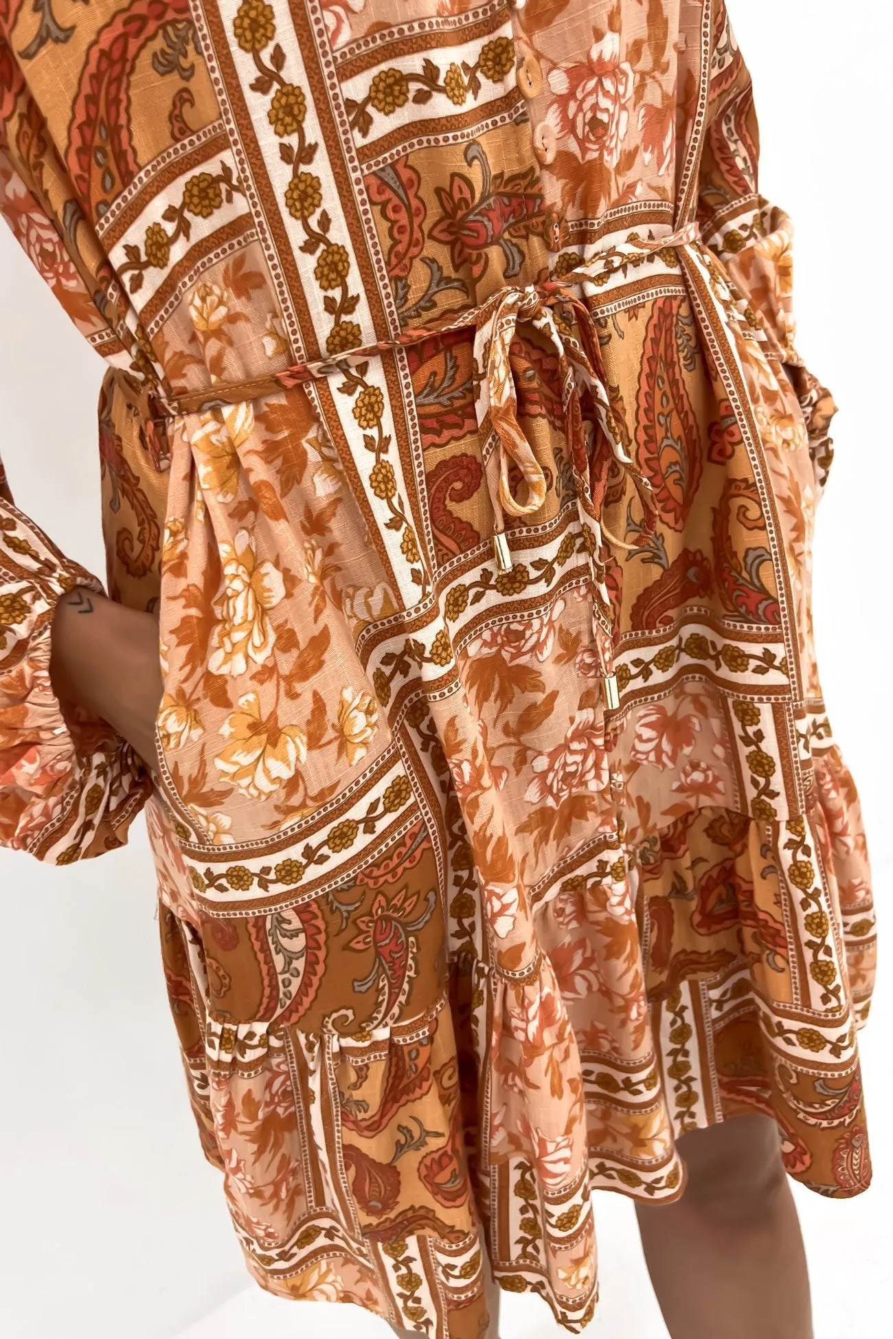 LightweightMaterial Sophisticated Waist Fit Vanessa Mini Dress Rust Hazel