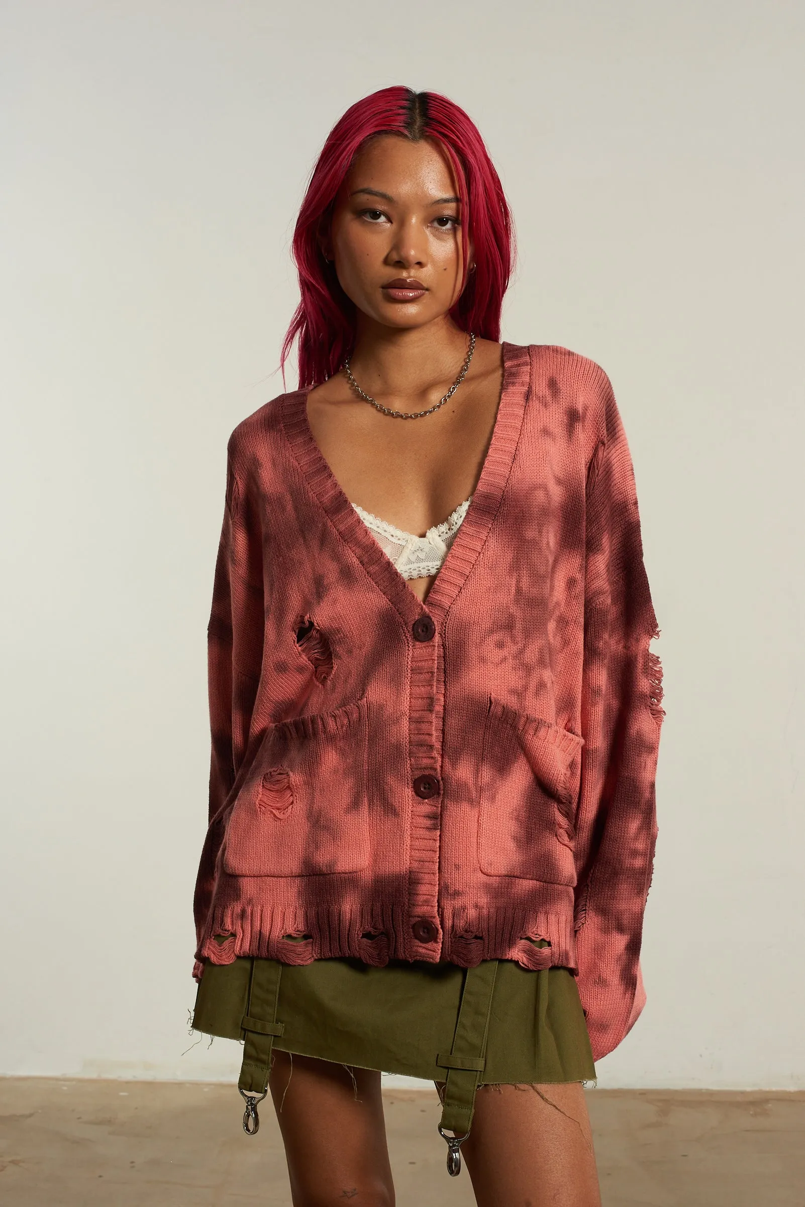 Smart Pick Circular Knit Design Creature Tie Dye Cardigan
