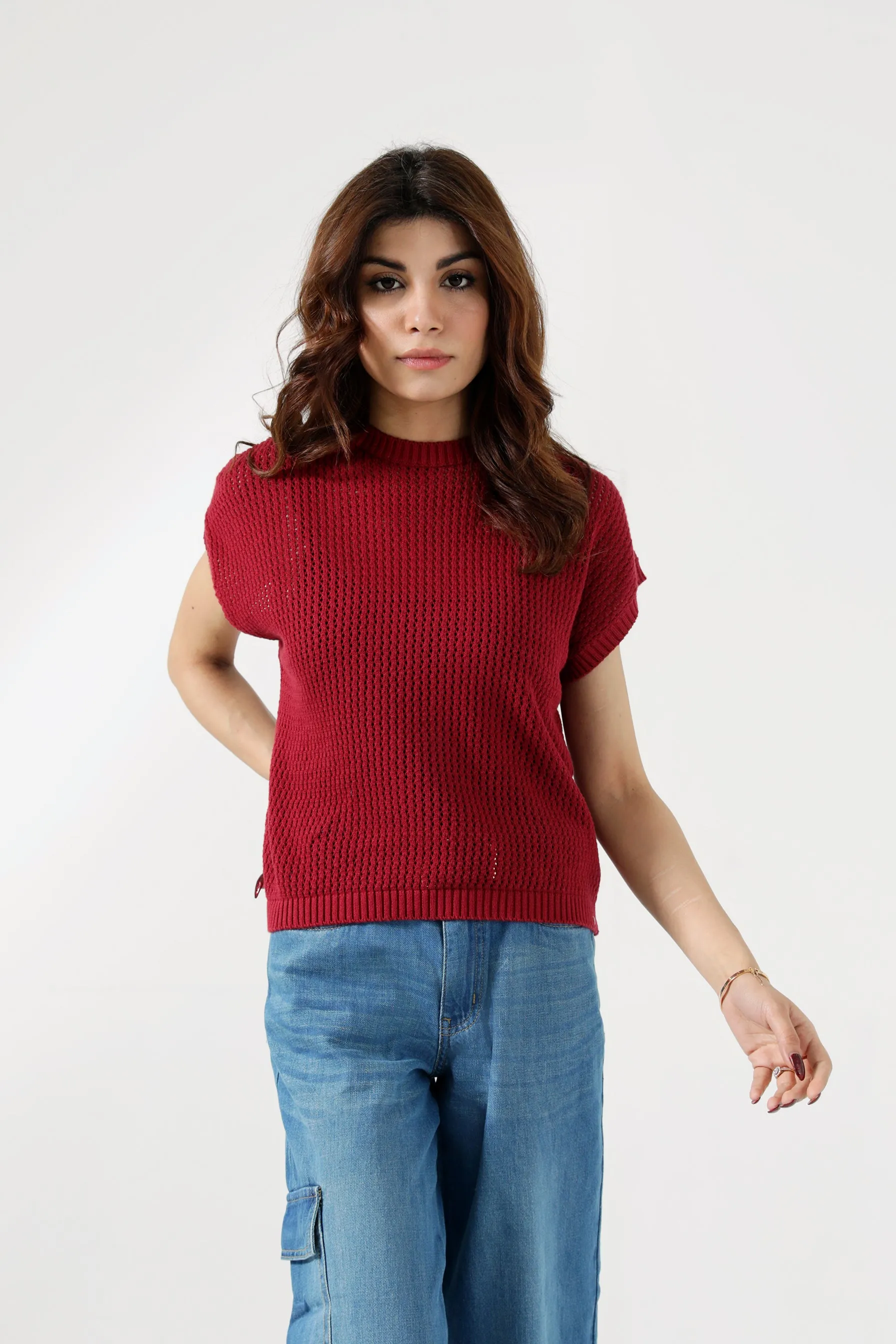 Breathable Layer Effortless Comfort CROCHET KNIT TOP