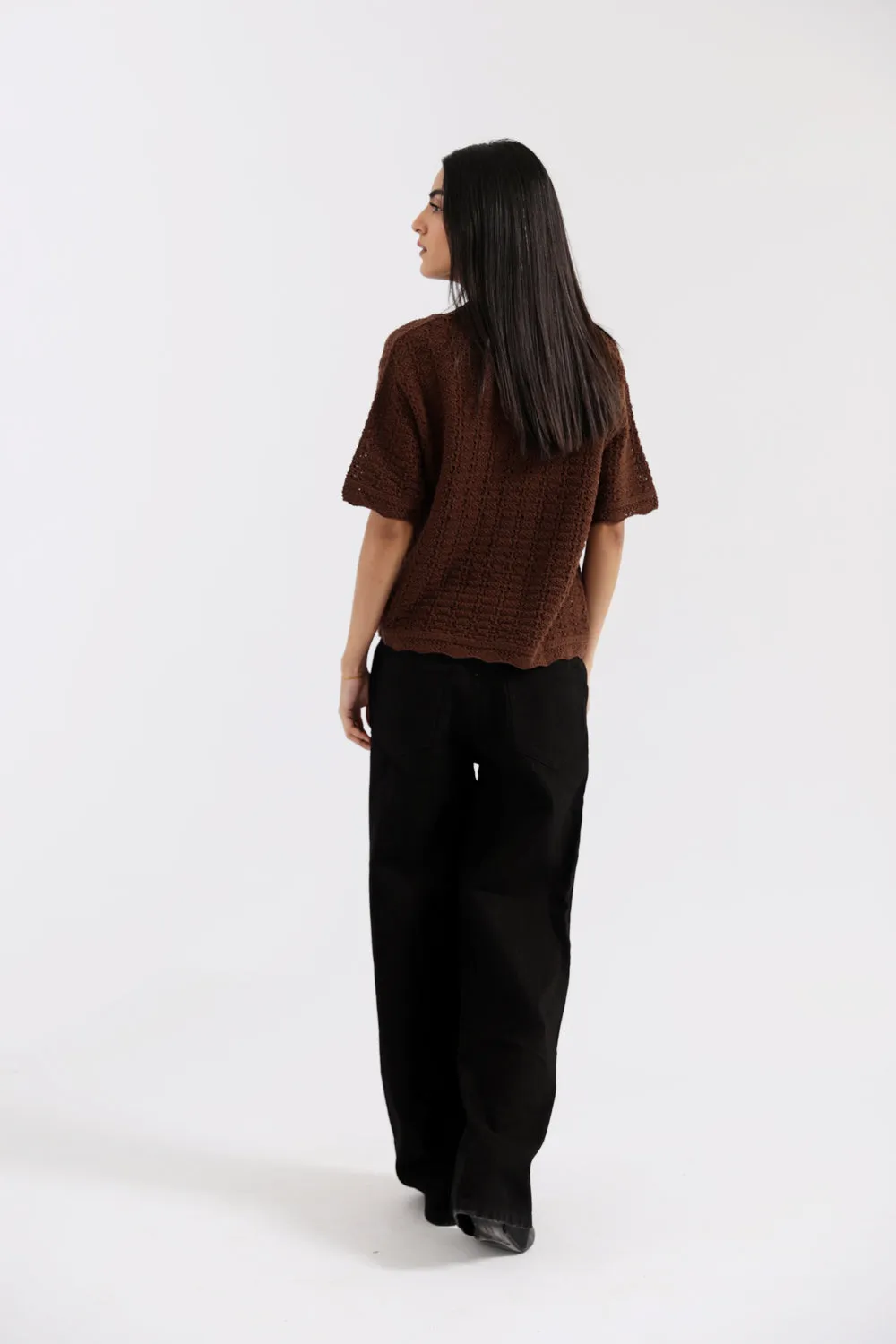 Recycled Polyester Blend Recycled Polyester Yarn CROCHET KNIT TOP WITH SCALLOP DETAIL