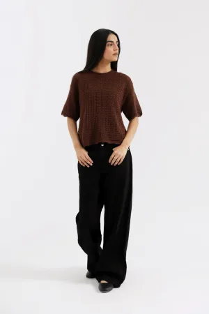 Circular Knit Quick drying material CROCHET KNIT TOP WITH SCALLOP DETAIL