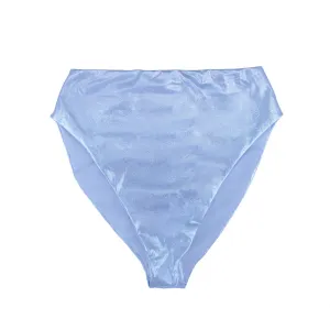 Women's Glitter High Waist Bikini Bottom,Blue Flexible Underwire Design