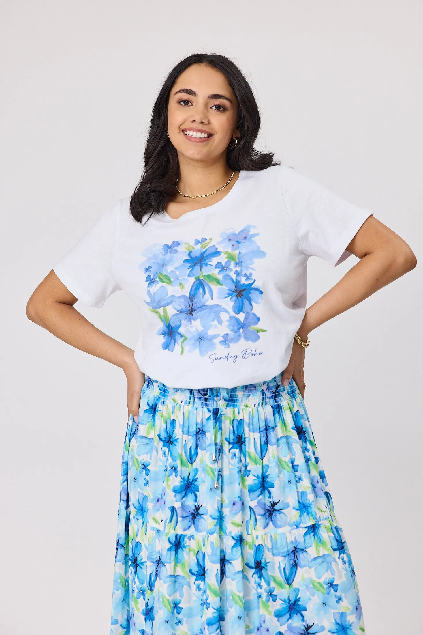 Chic Cut Sunday Boho Bella Printed Tee White