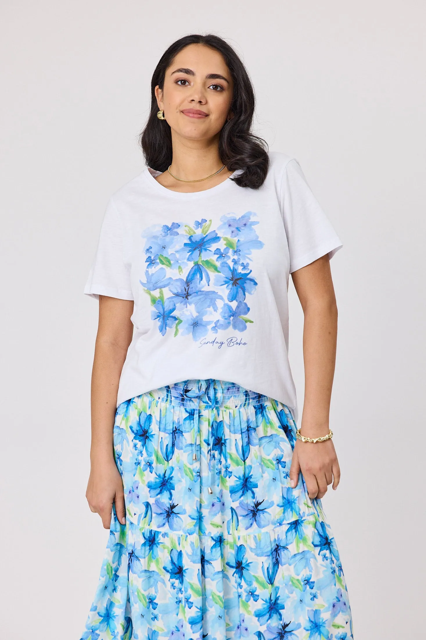 Sunday Boho Bella Printed Tee White Breathable fabric Breathable Design Wear