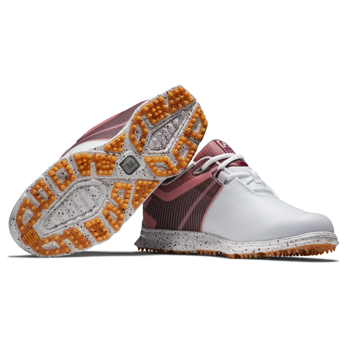Day Wear Pro Reaction FootJoy Women's ProSL Sport Golf Shoes- White/Burgundy