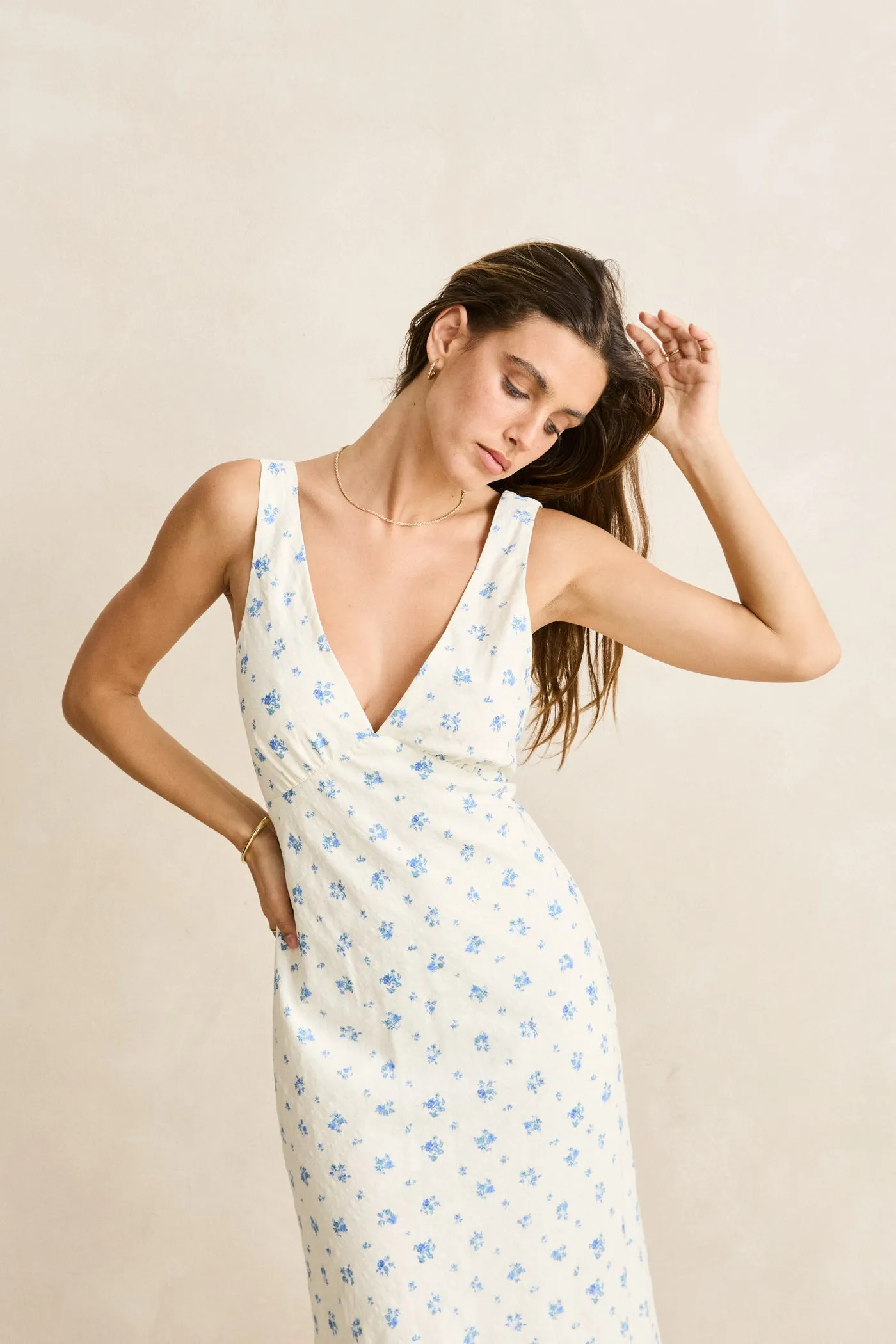 Breezy Fit Dahlia Bias Cut Dress  Sky