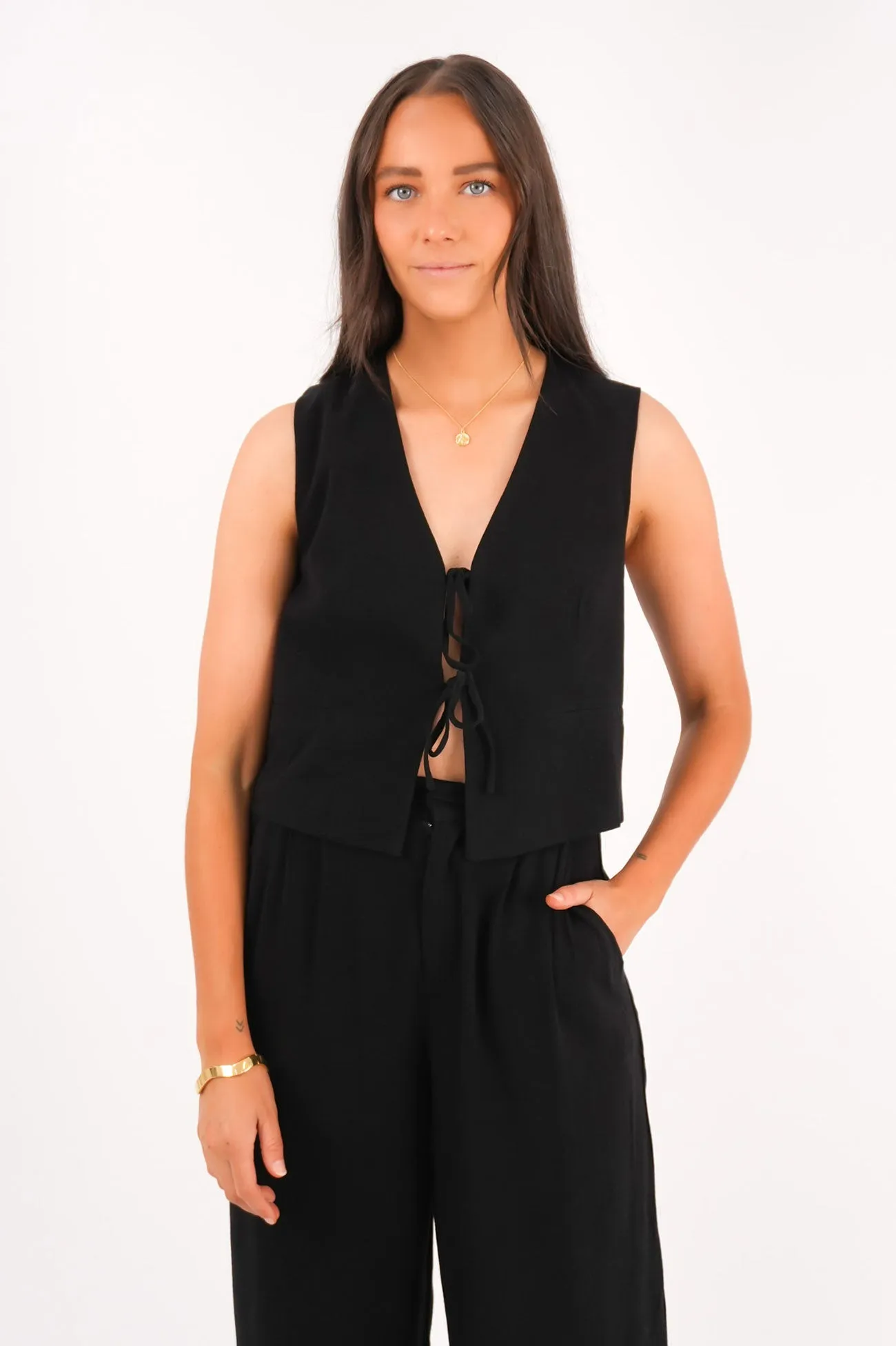 Bold Fashion Cozy Pajama Pants Natalia Vest Black