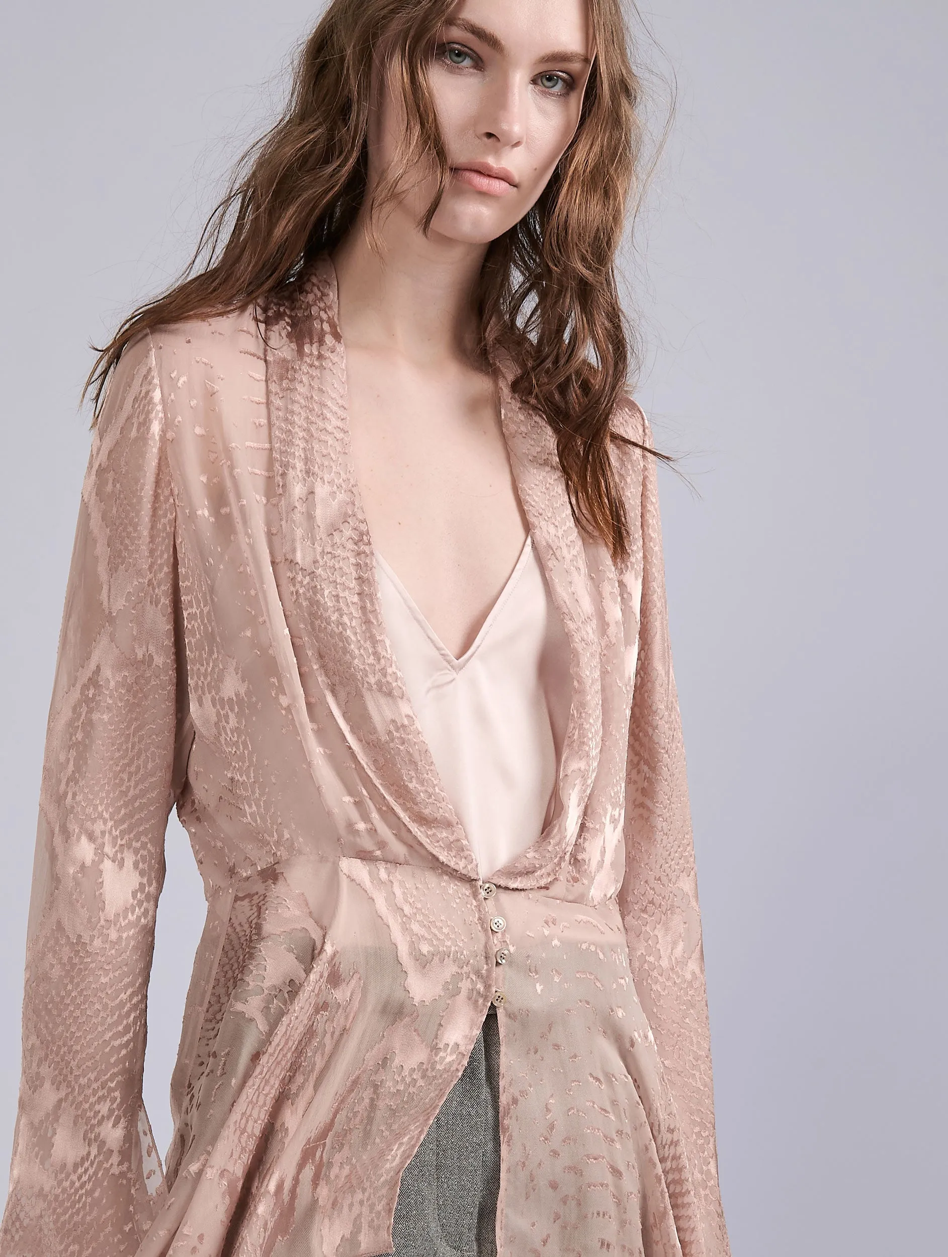 Minimal Look Fade Resistant Dye Blush python-patterned devor?? satin blouse