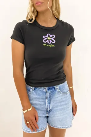 Daisy Staple Rib Tee Dark Slate Pocket Detailing