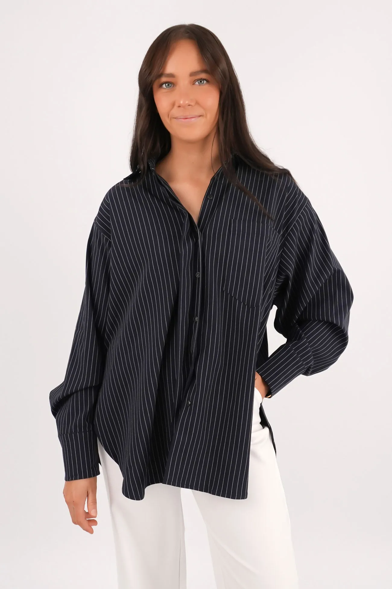 Indoor Comfort Jackson Shirt Navy Pinstripe