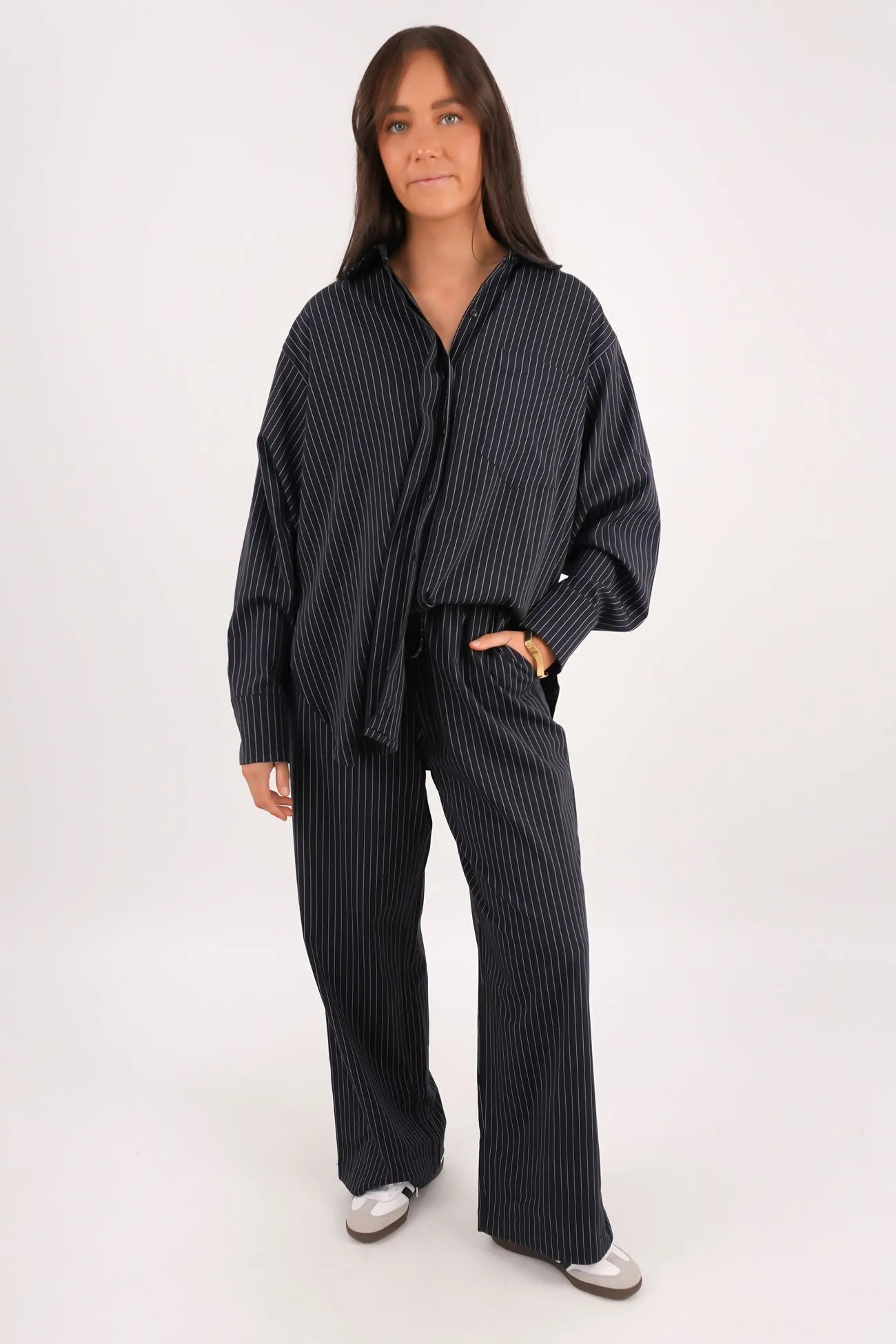 Jackson Shirt Navy Pinstripe Cozy Touch
