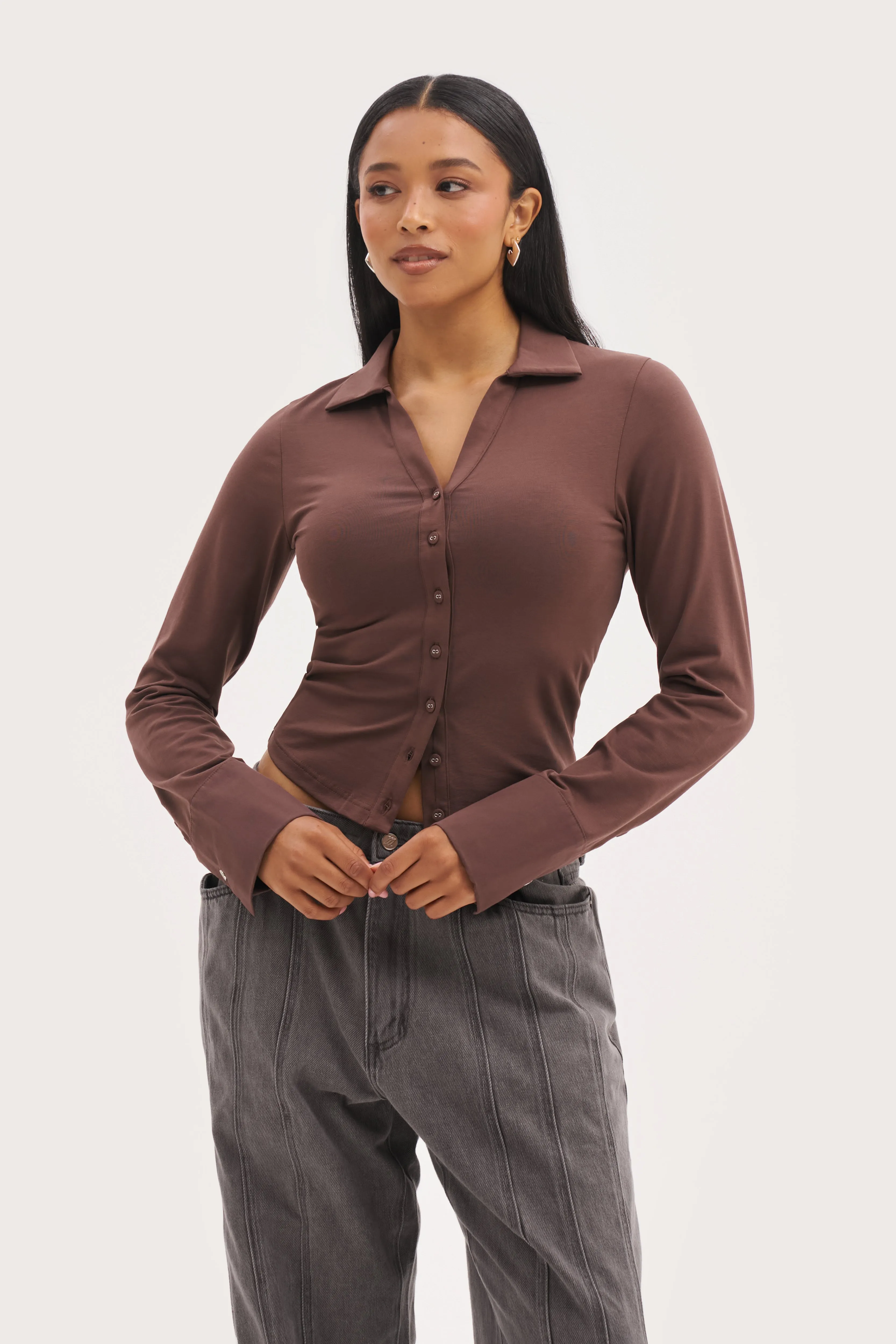 Daily Errands Fitted Shirt - Mocha Chic Fashion