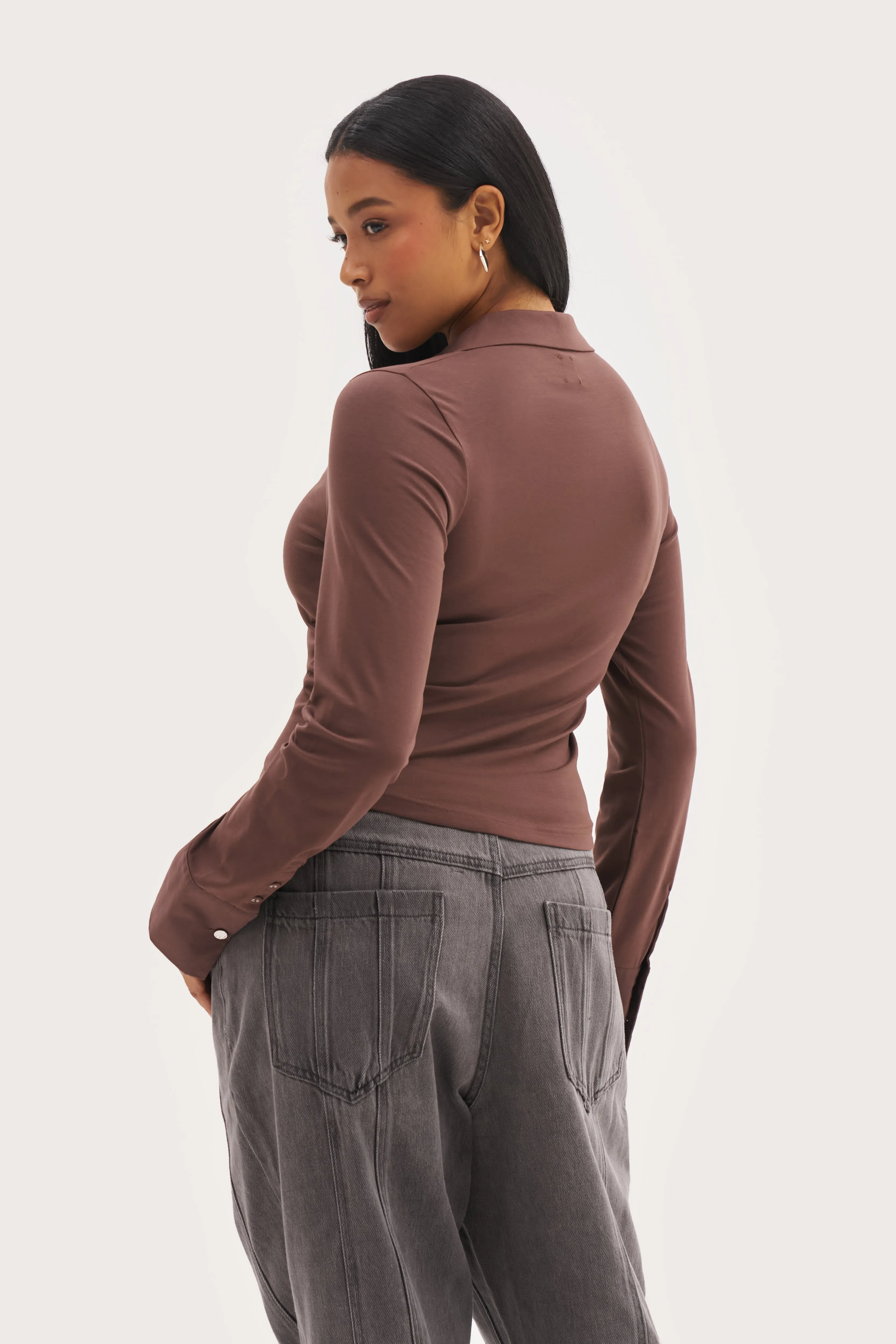 Retro nostalgia Daily Errands Fitted Shirt - Mocha