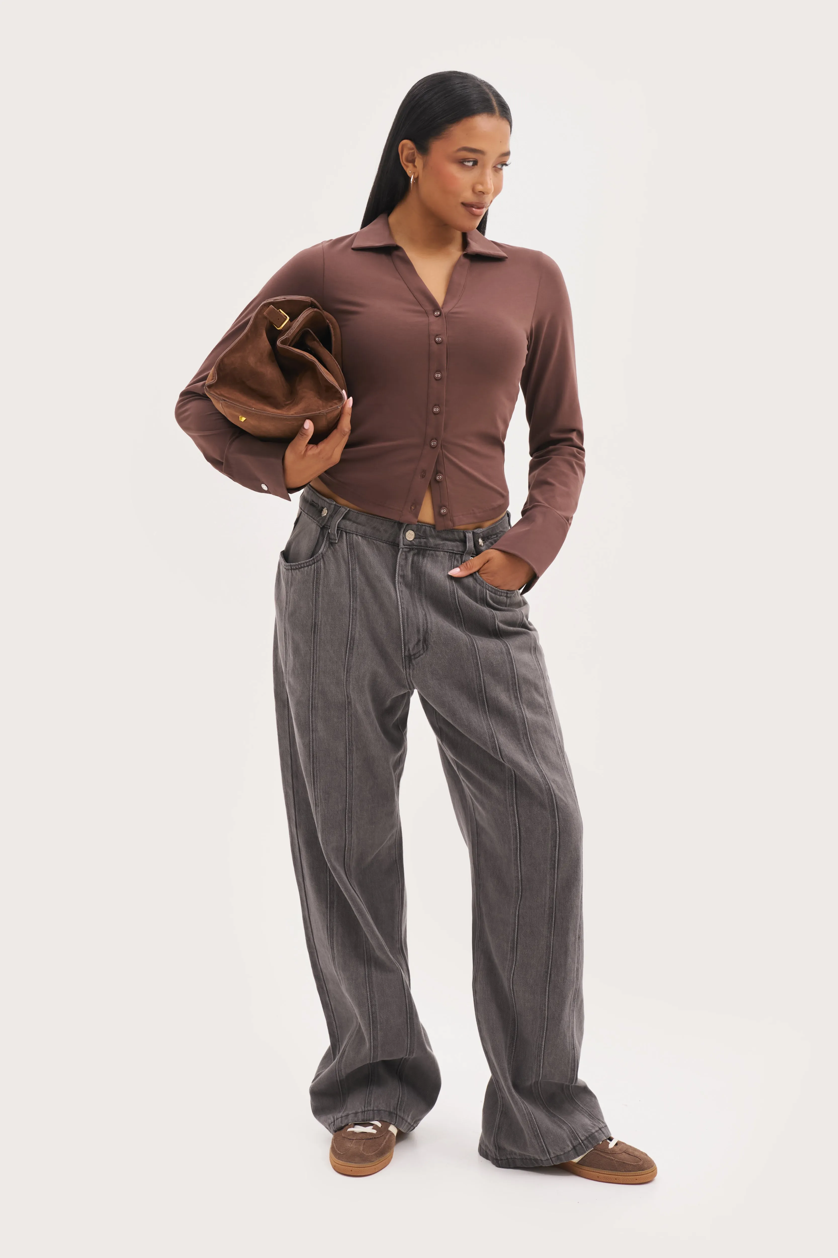 Stylish and Comfortable Timeless Comfort Daily Errands Fitted Shirt - Mocha