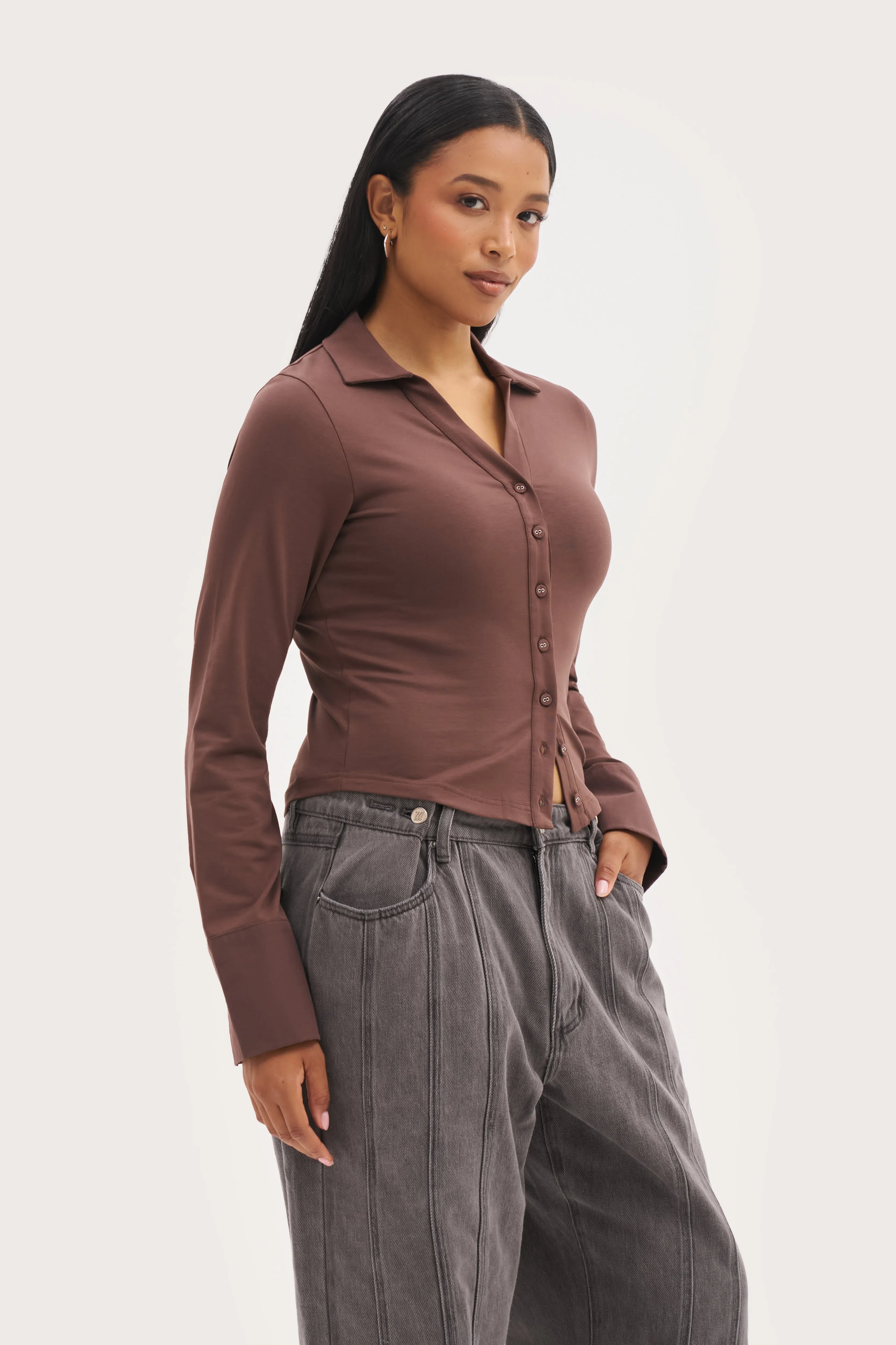 Oversized Fit Quick Dry Fit Daily Errands Fitted Shirt - Mocha