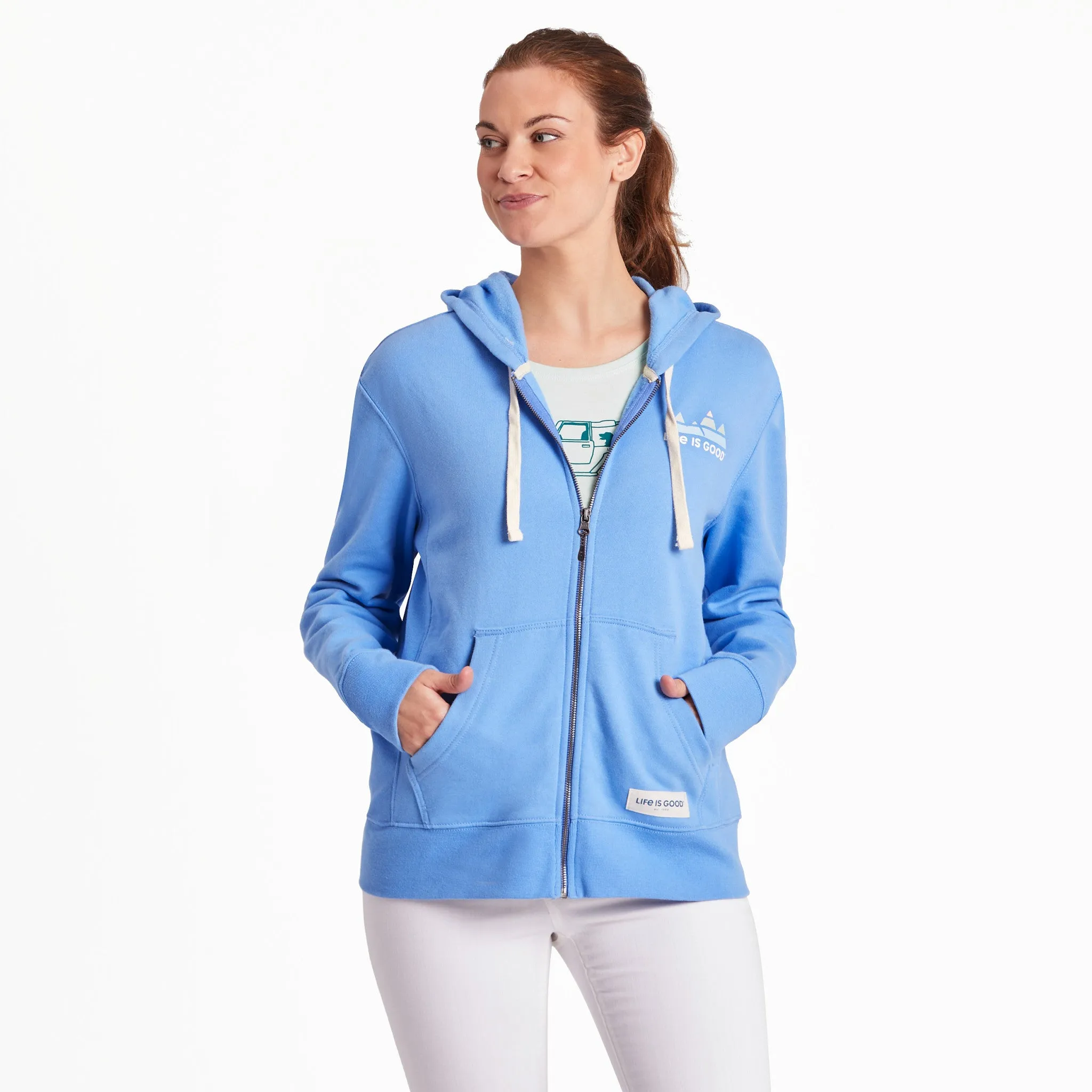 snap buttoned Women's Retro Mountains Simply True Fleece Zip Hoodie