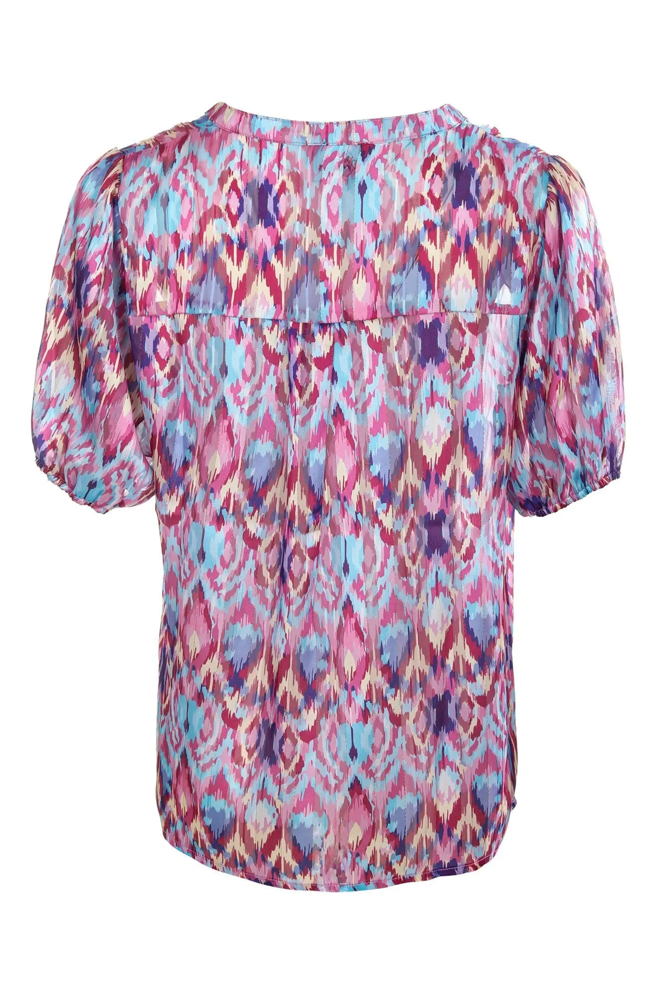 Printed Ribbon Chiffon Top | Multi Pink Abstract | 7122C1 Fashion Trend