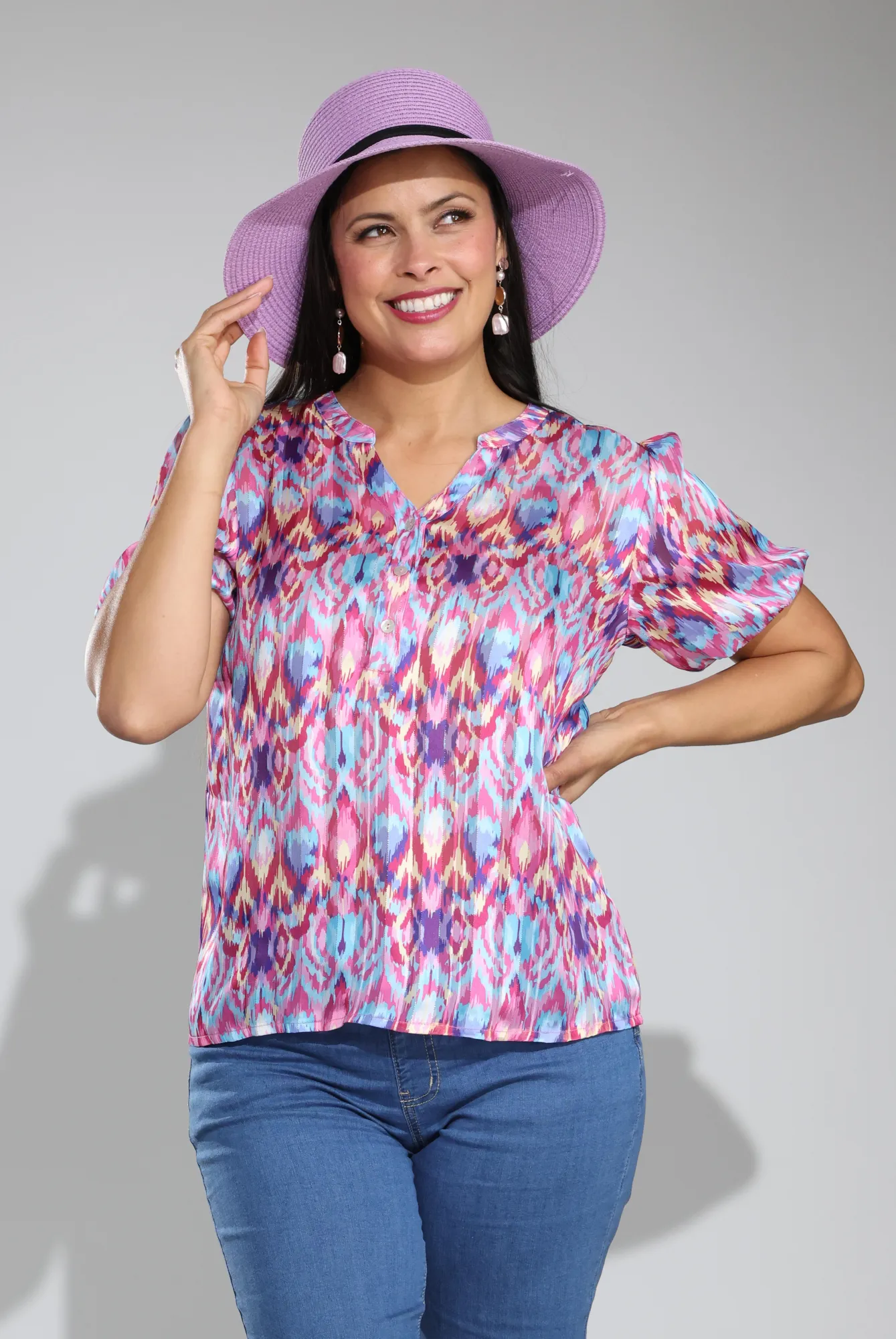 Elite Vibe Printed Ribbon Chiffon Top | Multi Pink Abstract | 7122C1