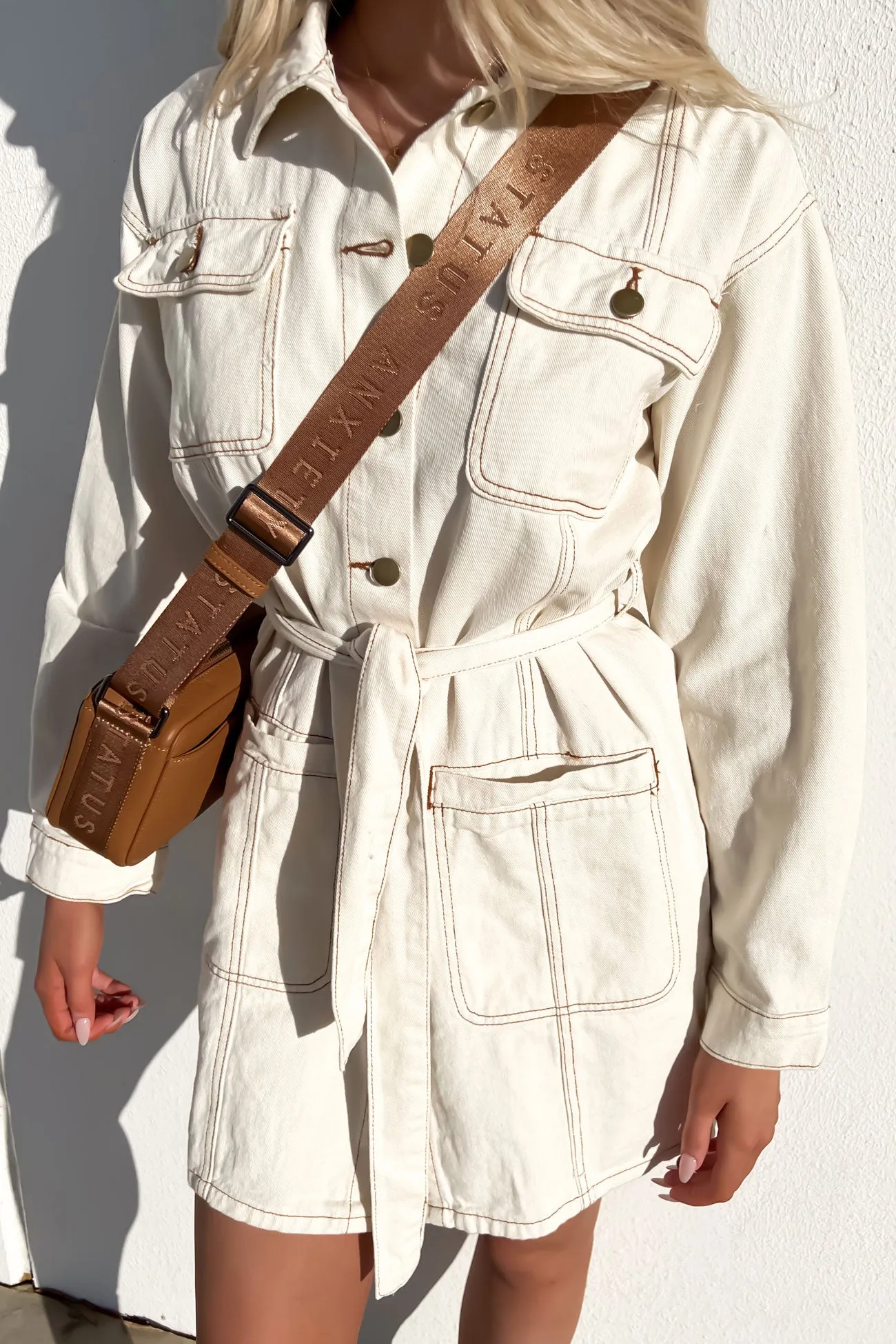 Travel Fit Daneika Denim Mini Dress Sand