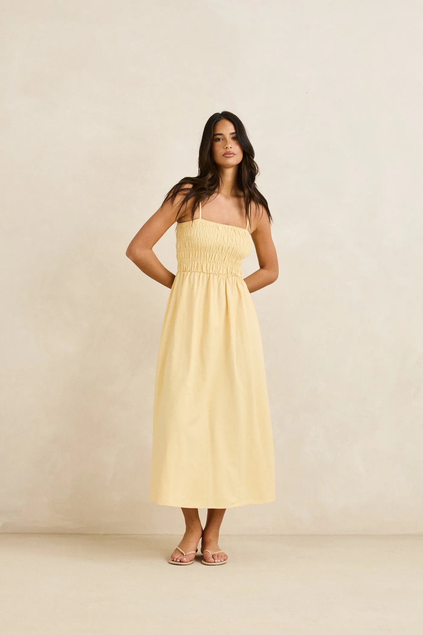 Classic Shirred Midi Dress Butter Slim Shape