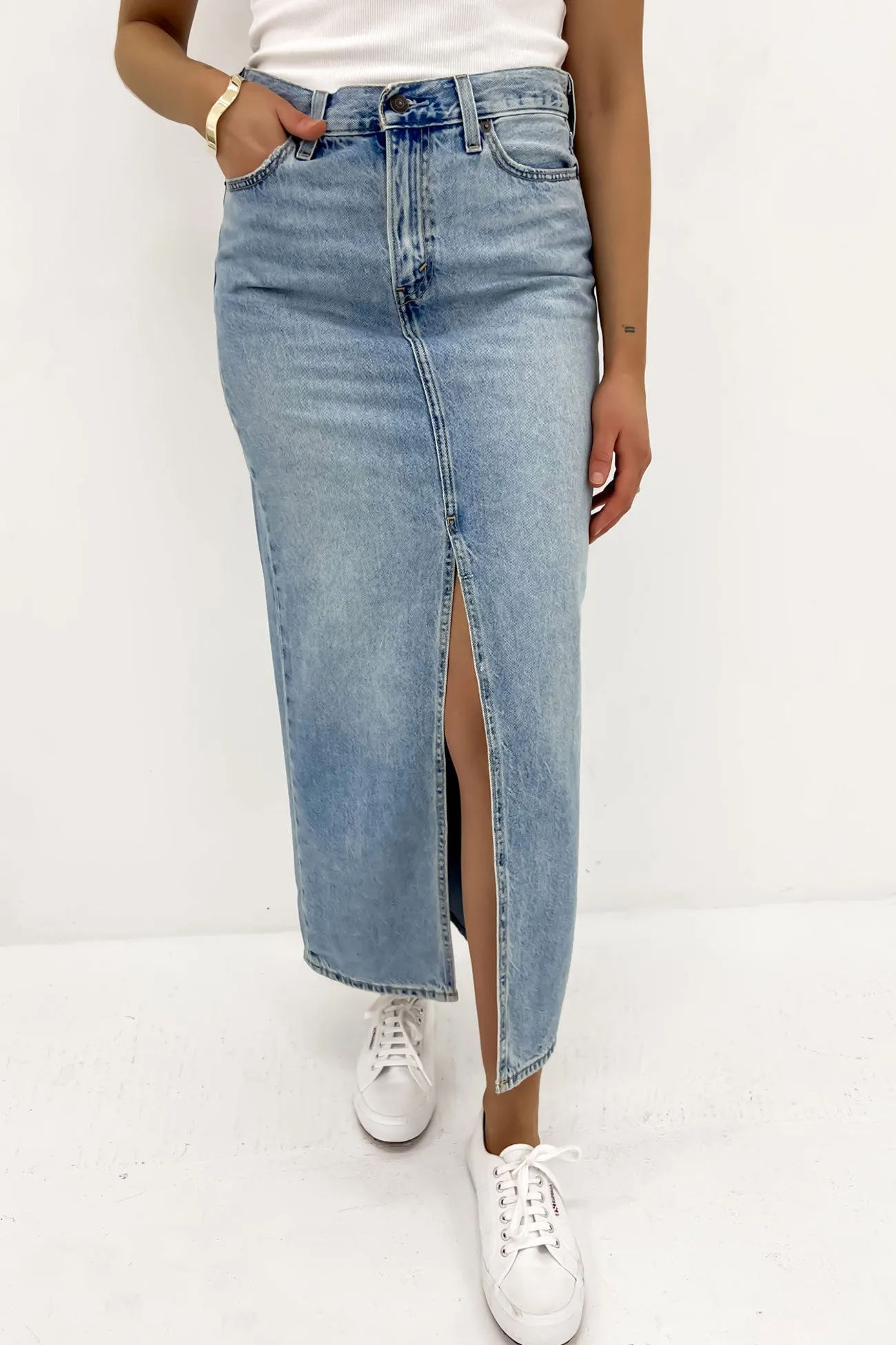 Sleek Detail Wrinkle Resistant Ankle Column Skirt Please Hold