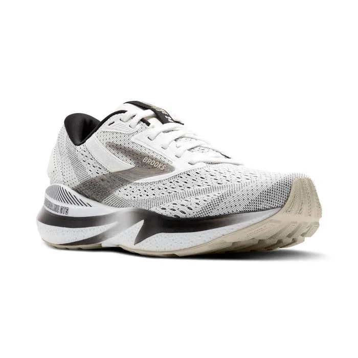 Womens Brooks Running Adrenaline GTS 24 in White / Black / Pelican Moisture wicking Flexible Midsole Design