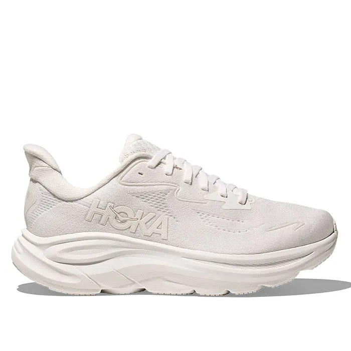 Compression Knit Womens Hoka Clifton 10 Wide in White/White