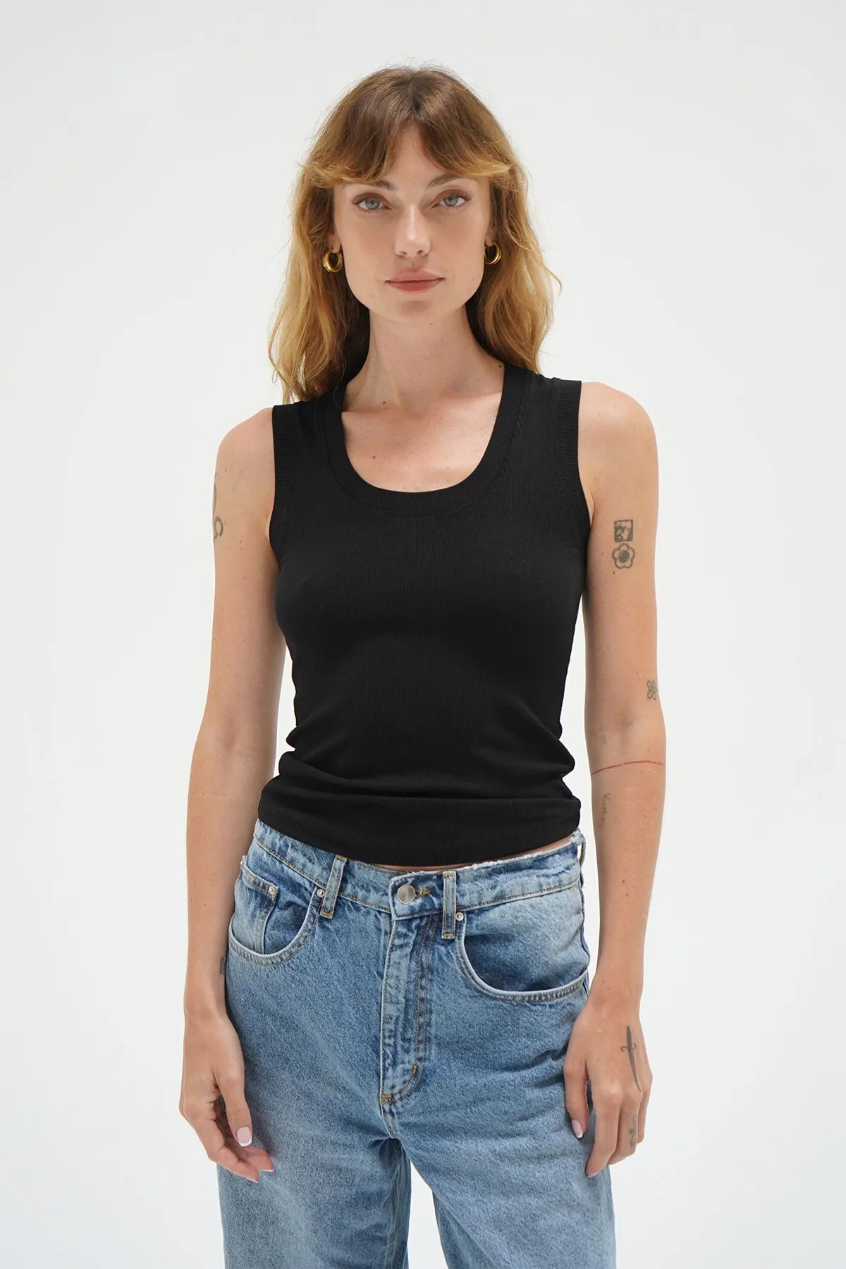 Deep U Ribbed Tank - Black Zen Ease Skin Hug