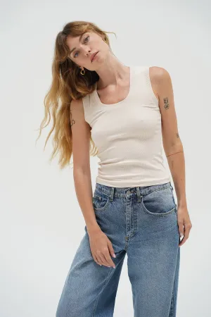 Light Fabric TagFreeDesign Deep U Ribbed Tank - Bone