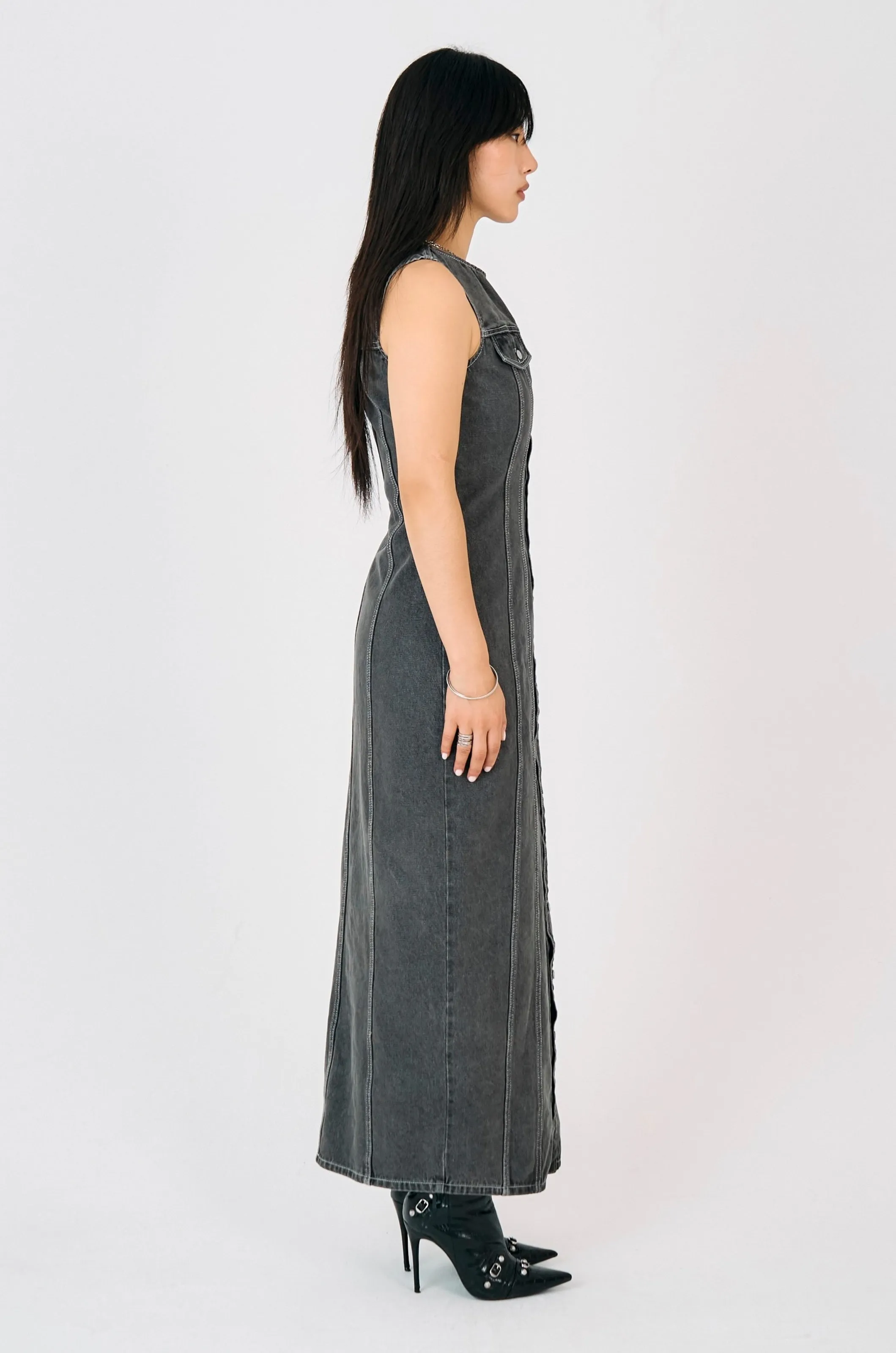 Defence Panel Seam Denim Maxi Dress Day Glow