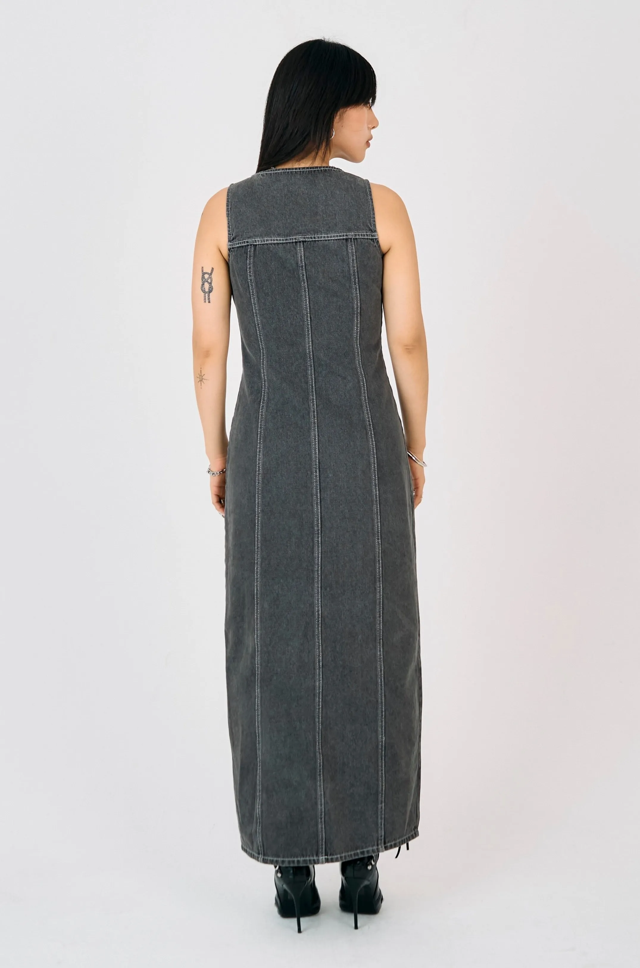 Relaxed Layer Defence Panel Seam Denim Maxi Dress