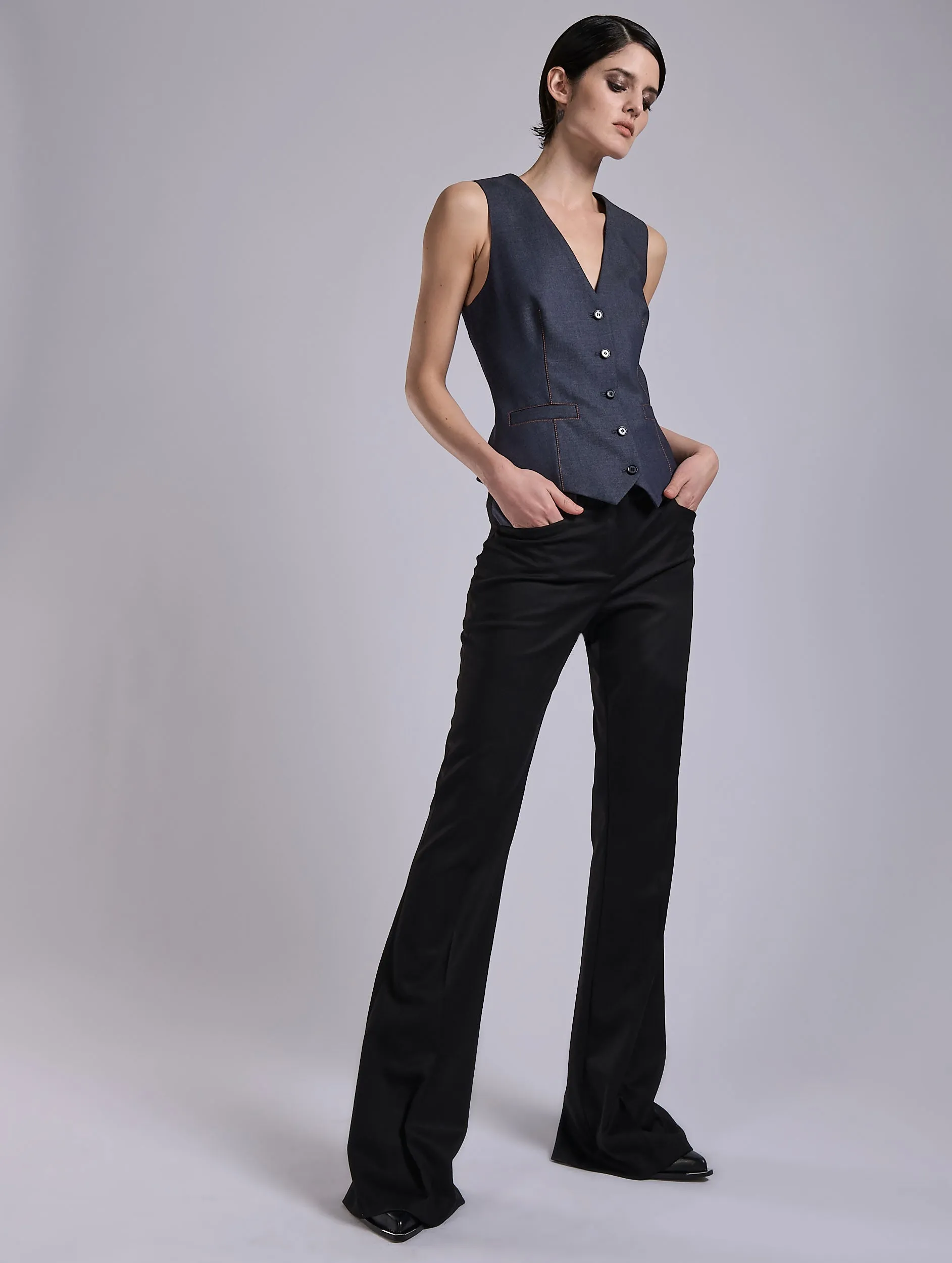 Denim-look bi-material waistcoat Relax Comfort Style High Durability Weave