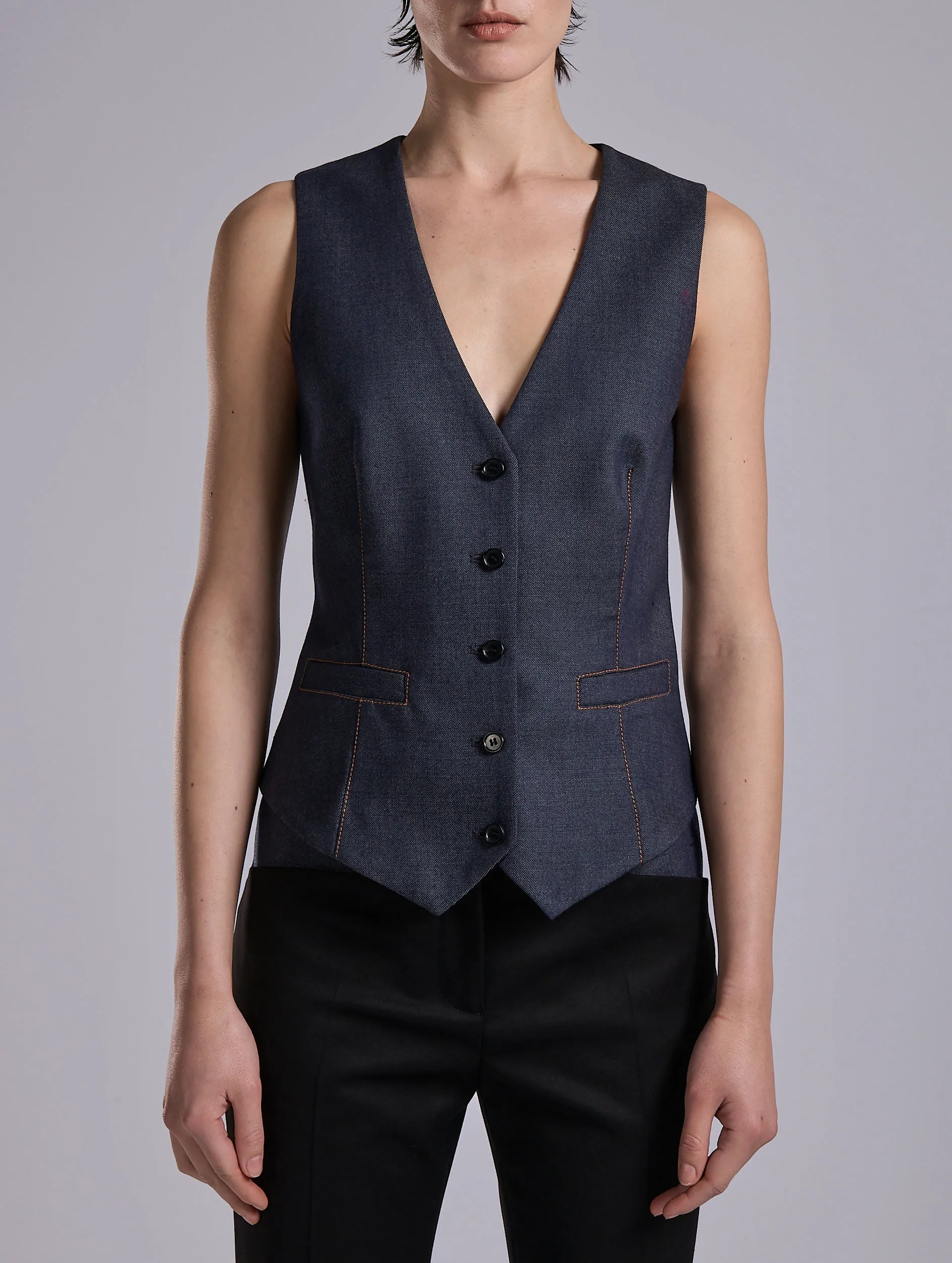 Elderly clothing Holiday Casual Denim-look bi-material waistcoat